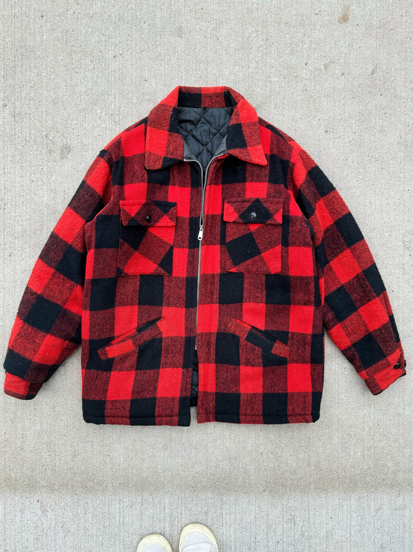 Vintage Red Buffalo Plaid Wool Coat