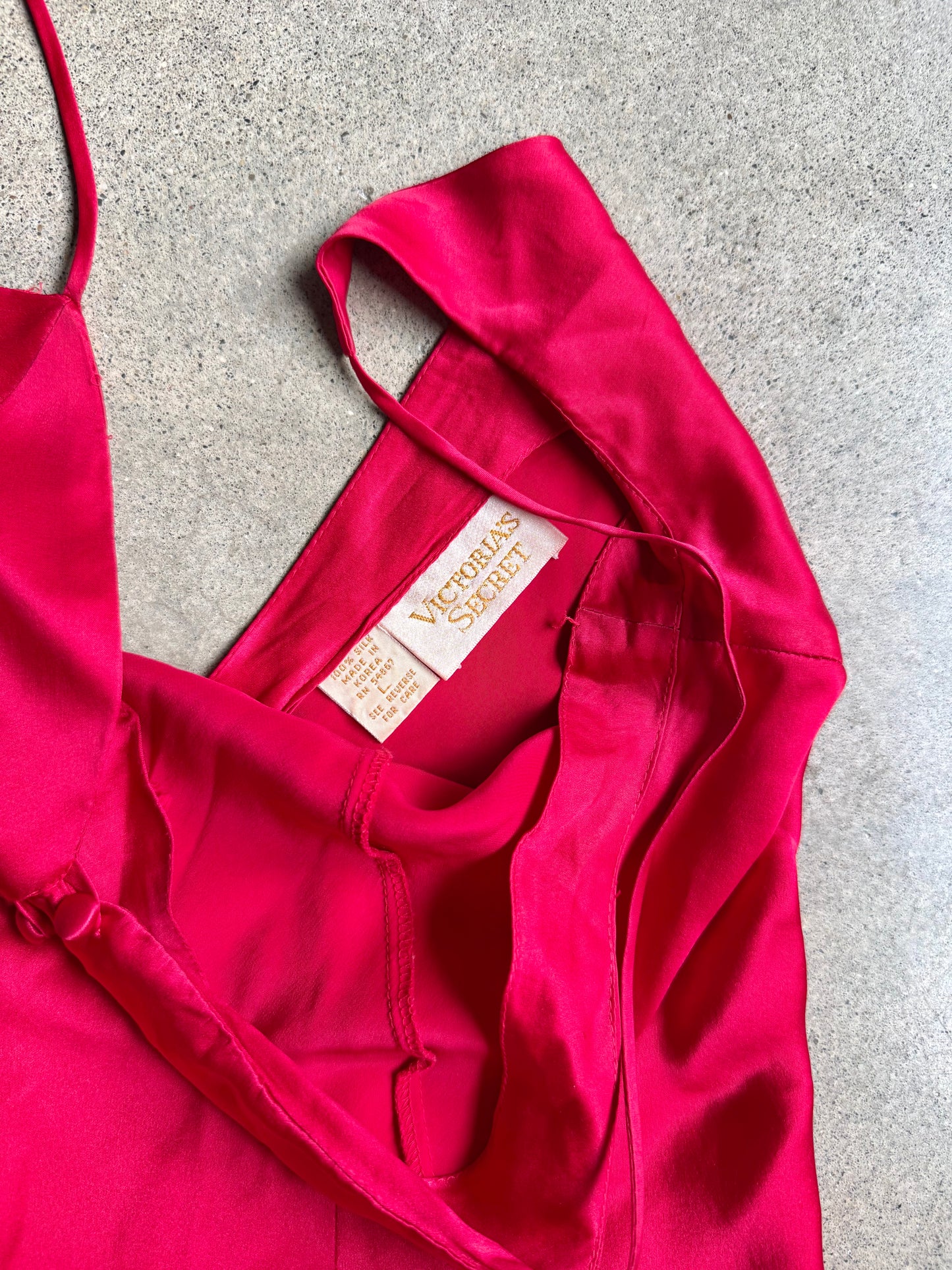 Vintage Victoria’s Secret Gold Label 100% Silk Red Drop Waist Mini Slip Dress | Large