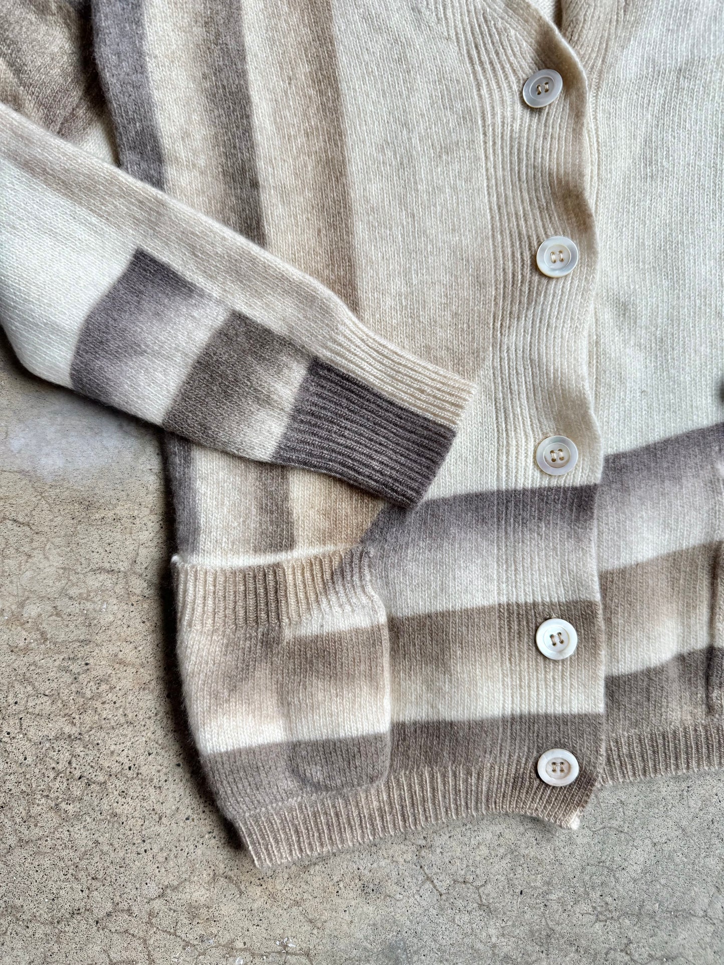 Vintage 1960s Martha Boutique Neutral Stripe Pattern Cashmere Cardigan | XS/S