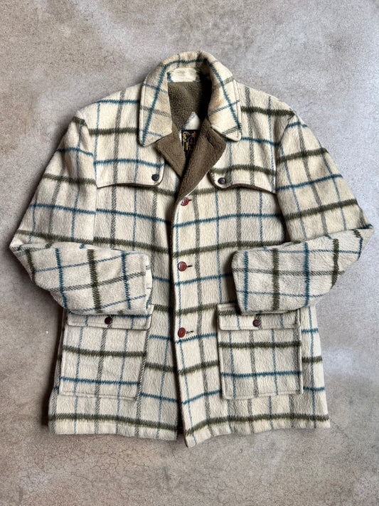 Vintage 1970s H.I.S. Sportswear Faux Fur Lined Plaid Wool Rancher Jacket | Large