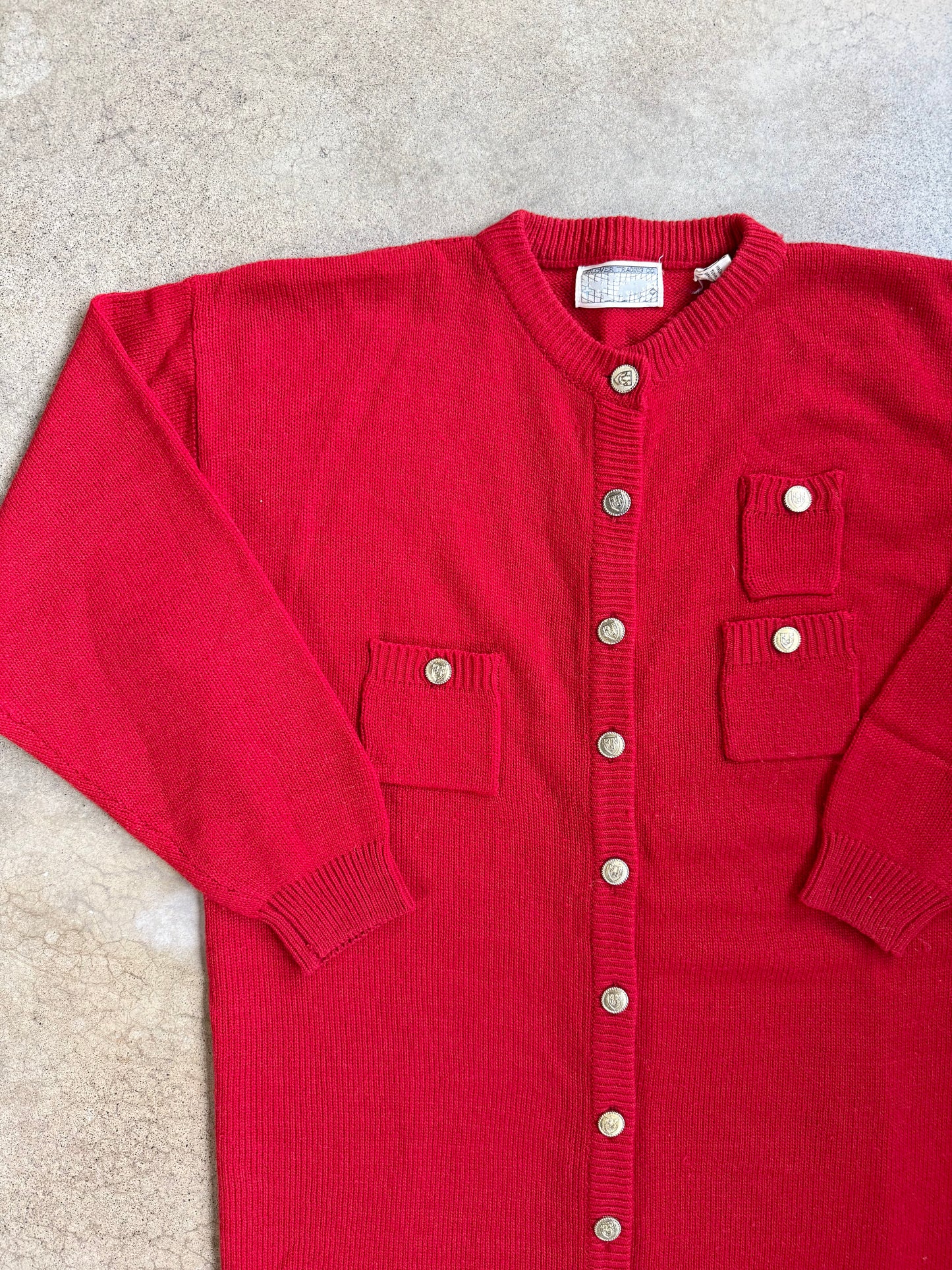 Vintage 1980s Clover Trading Co. Red Button-Front Sweater Dress | Medium