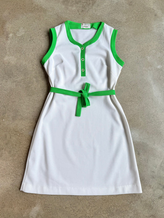 Vintage 1970s JCPenney White & Green Tennis Dress | Large