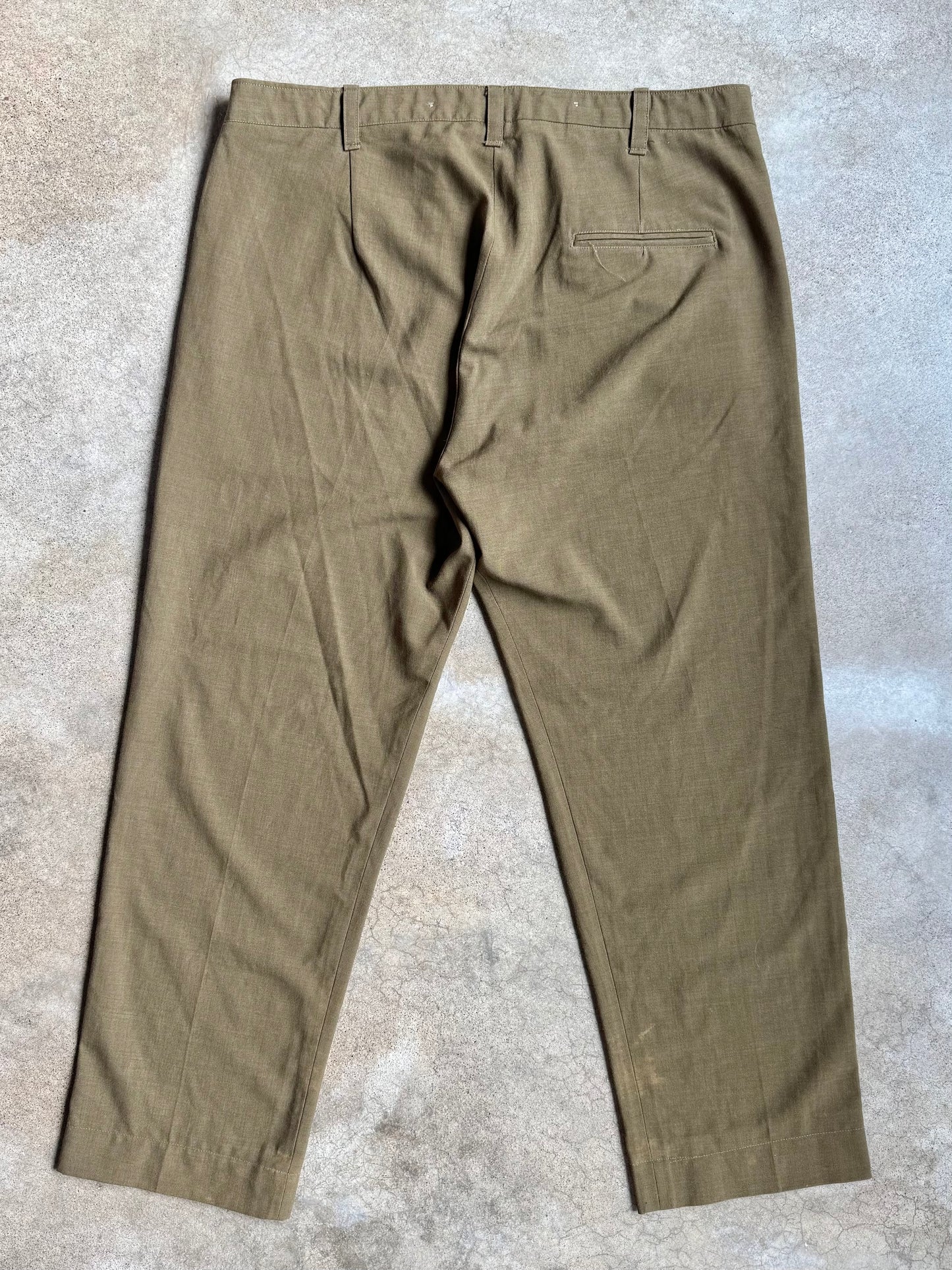 Vintage 1940s WW2 Military Issue Green Khaki Wool Trousers | Waist 42”
