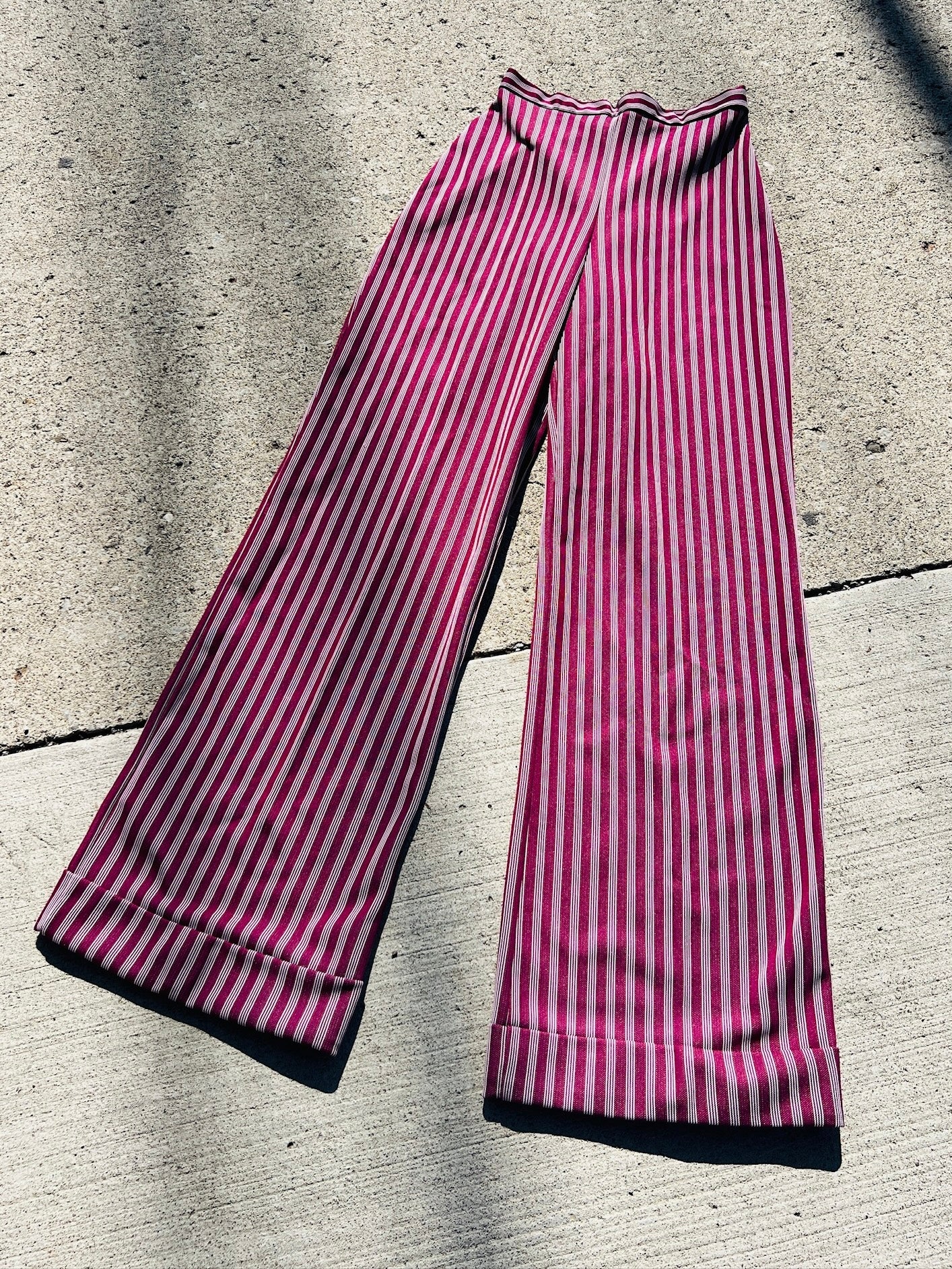 Vintage 1970s Catalina Pinstripe Cuffed Wide Leg Pants | XS/S