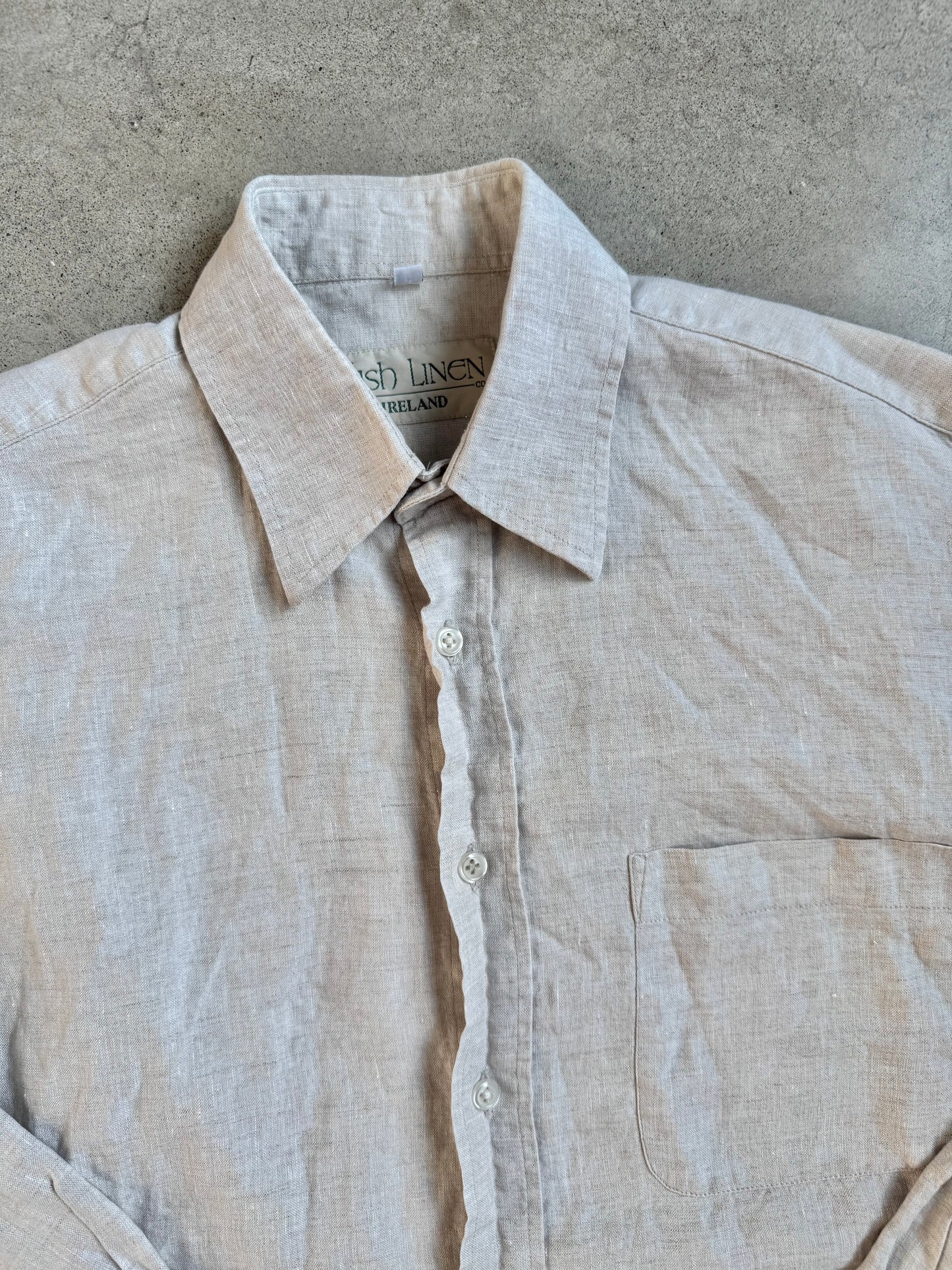 Vintage Irish Linen Co. Beige Button-Up Shirt | Small