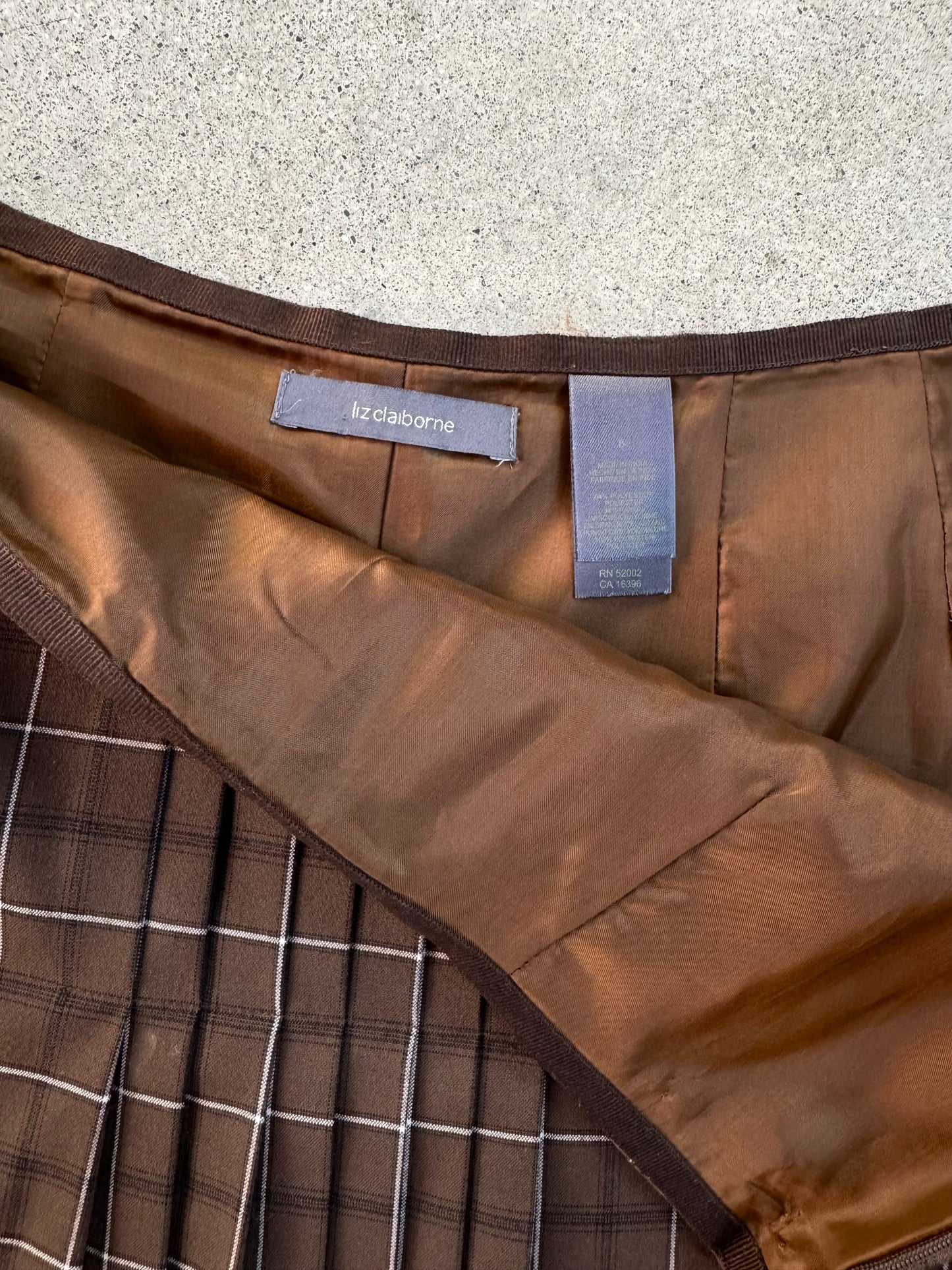 Vintage 1990s Liz Claiborne Brown Plaid Two-Piece Skirt Suit | Medium
