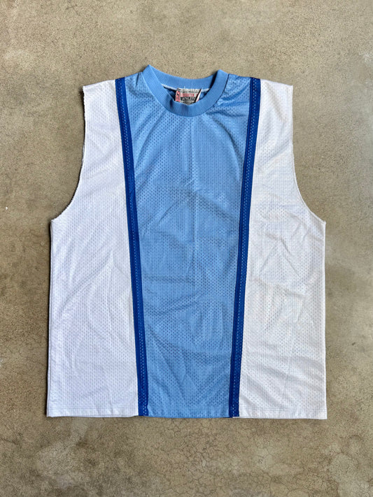 Vintage 1990s Blue & White Athletic Mesh Tank Top | L/XL