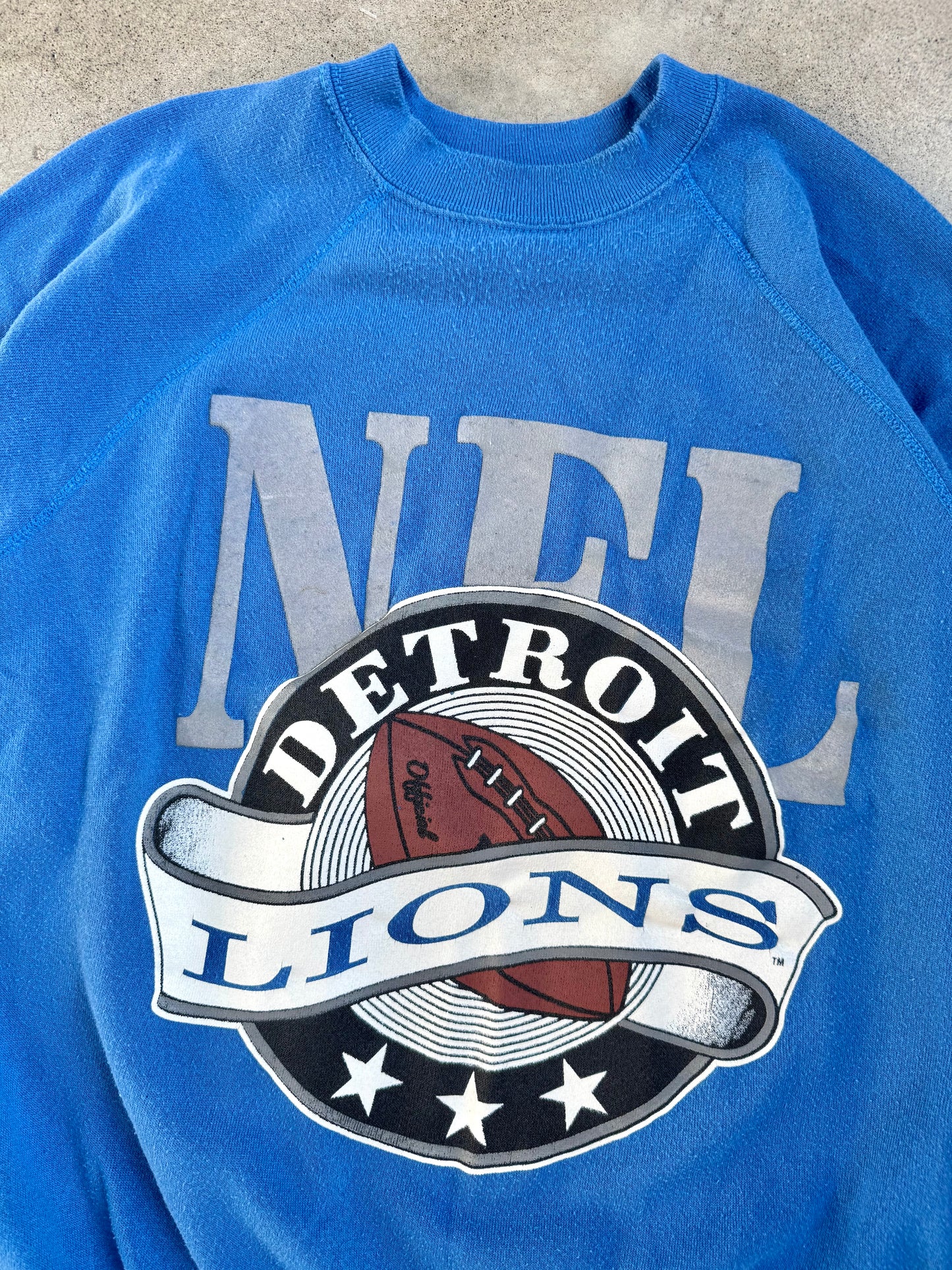 Vintage 1990s NFL Detroit Lions Football Blue Raglan Sweatshirt | XL