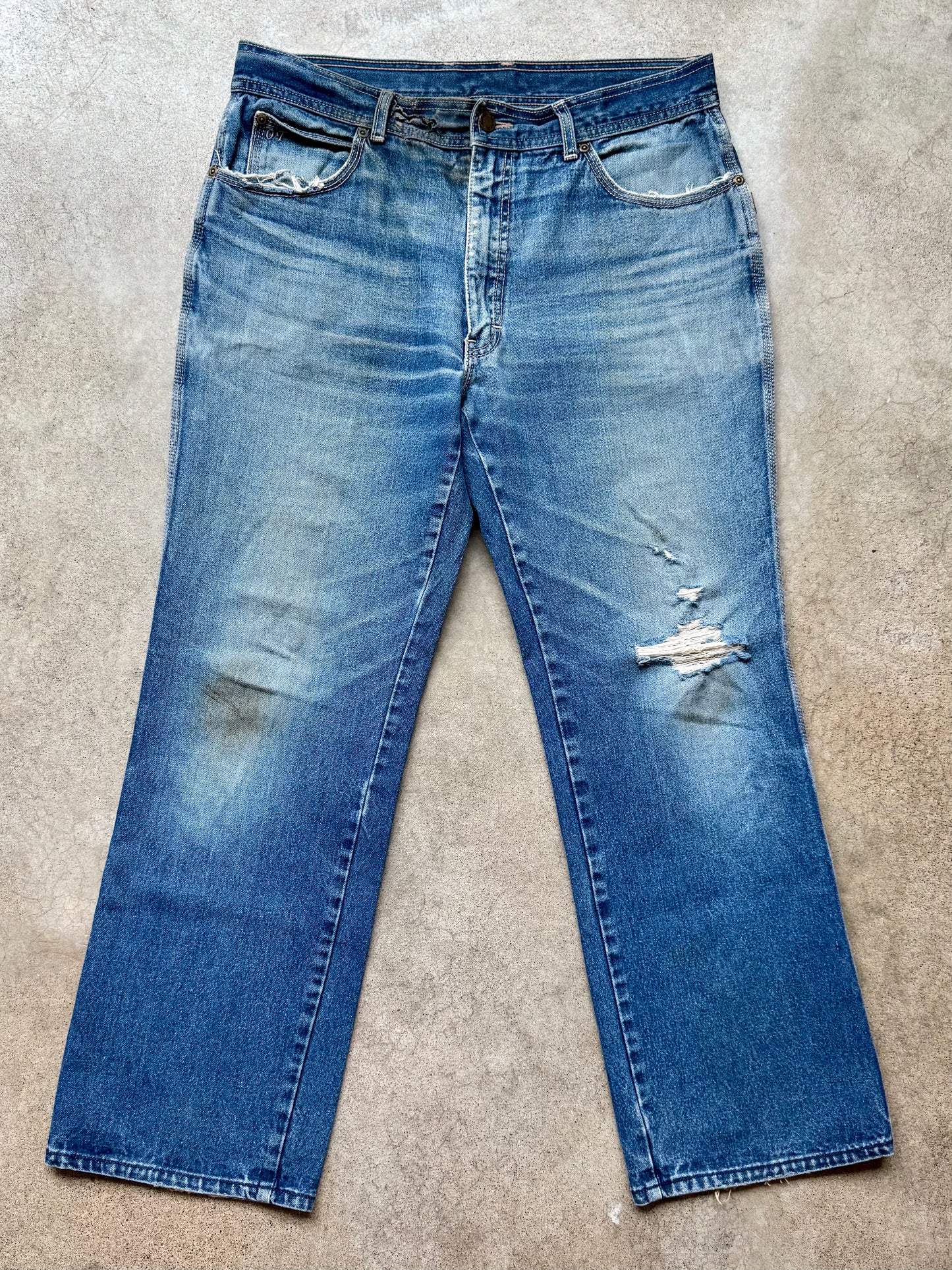 Vintage 1970s Ocean Terminal Distressed Bootcut Jeans | Waist 34”