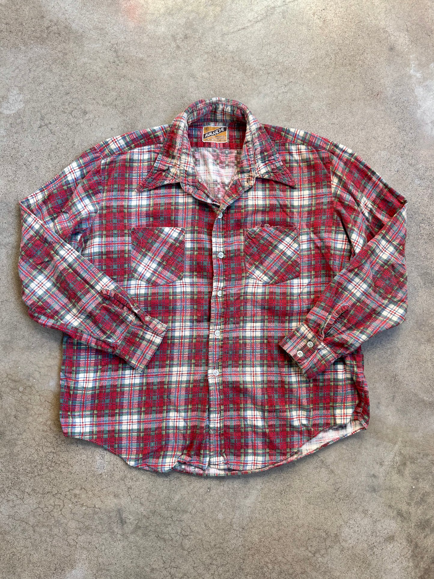 Vintage 1970s Avalanche Distressed Plaid Cotton Flannel Shirt | XL