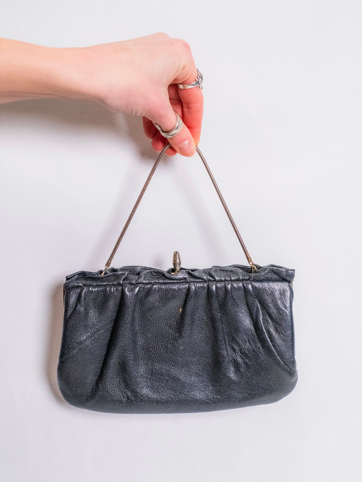 Vintage 1950s Black Leather Clutch Handbag