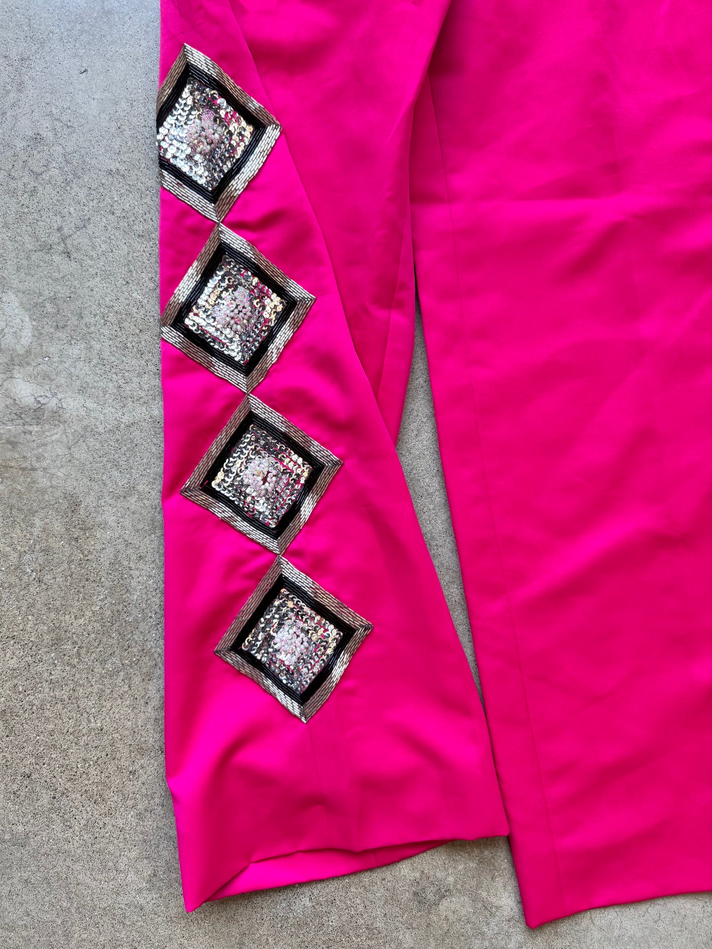 Vintage 1970s Fuchsia Pink Sequin Beaded Wide-Leg Disco Pants | Small