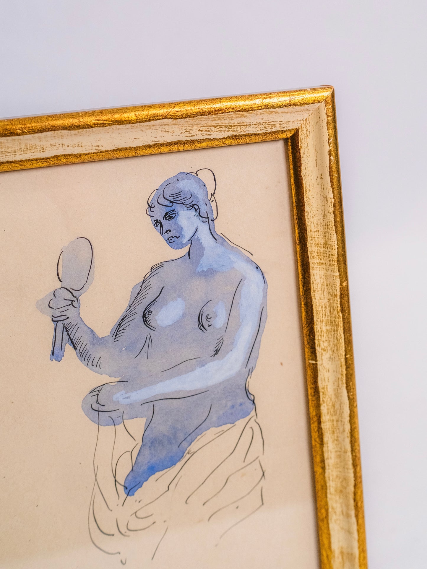 Vintage 1950s Framed Original Watercolor "Nude Woman" Artwork