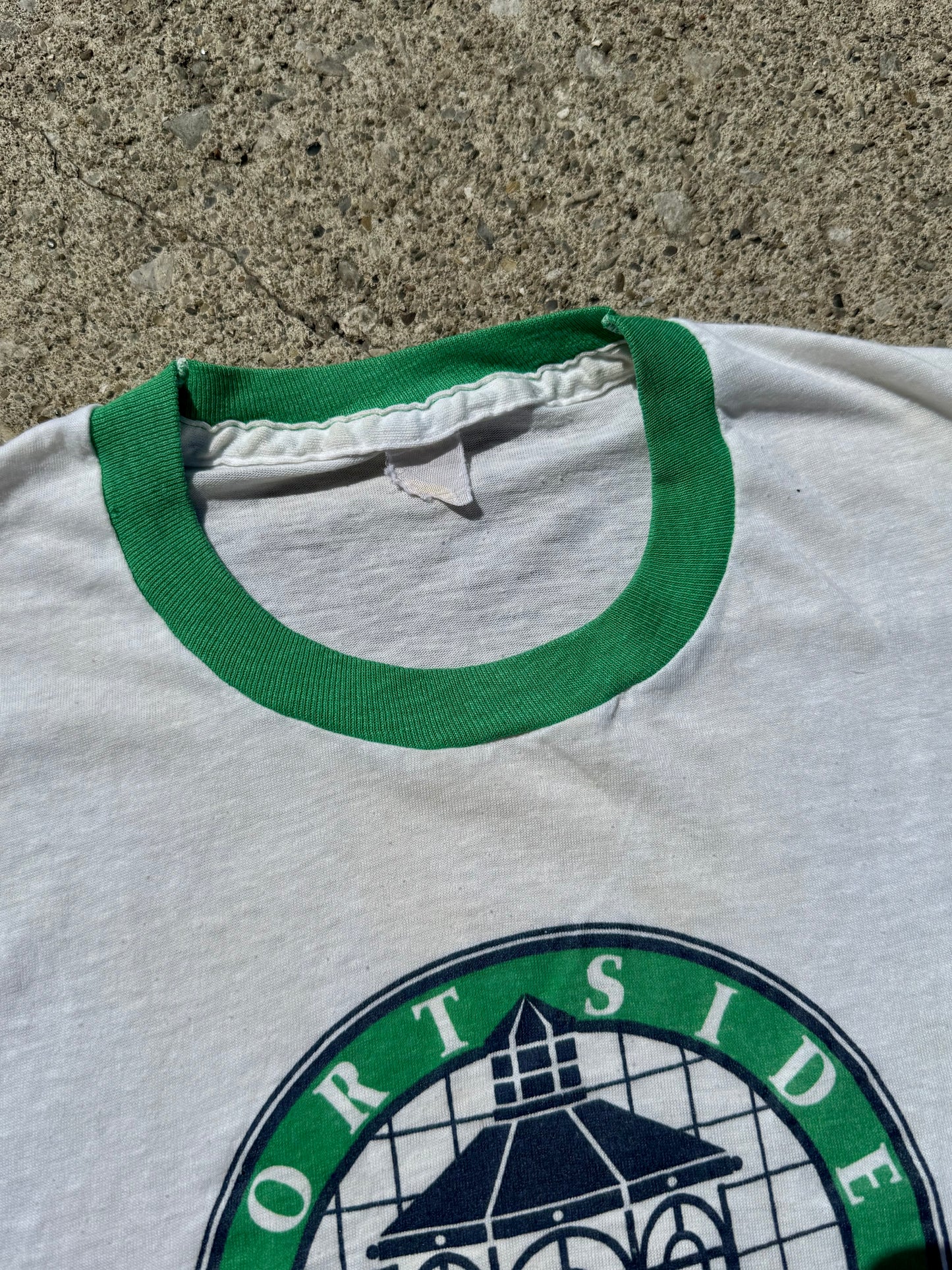 Vintage 1980s Portside Toledo White & Green Ringer Tee | M/L