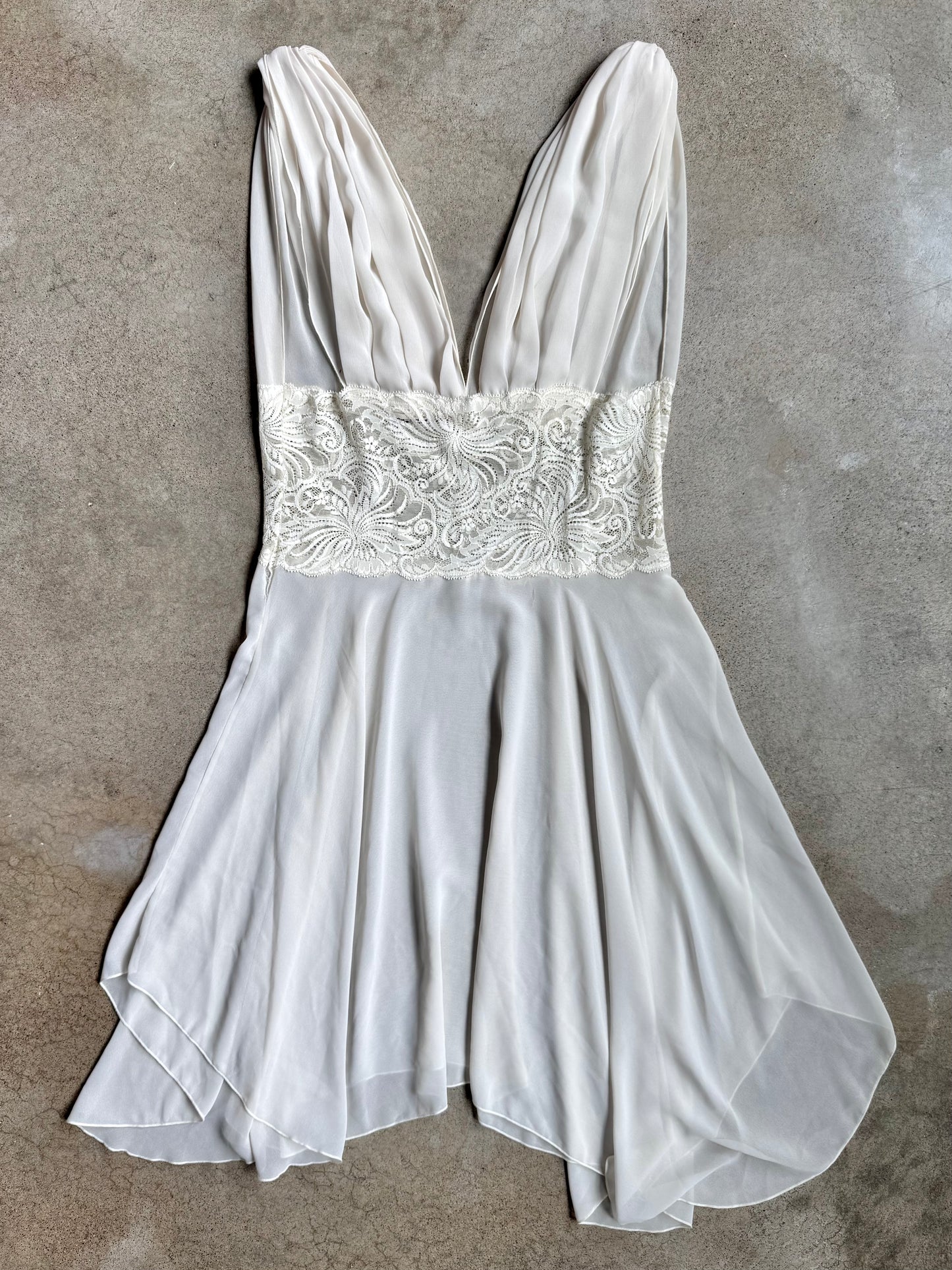 Vintage 1990s Victoria's Secret White Sheer Lace Panel Slip Dress | Medium
