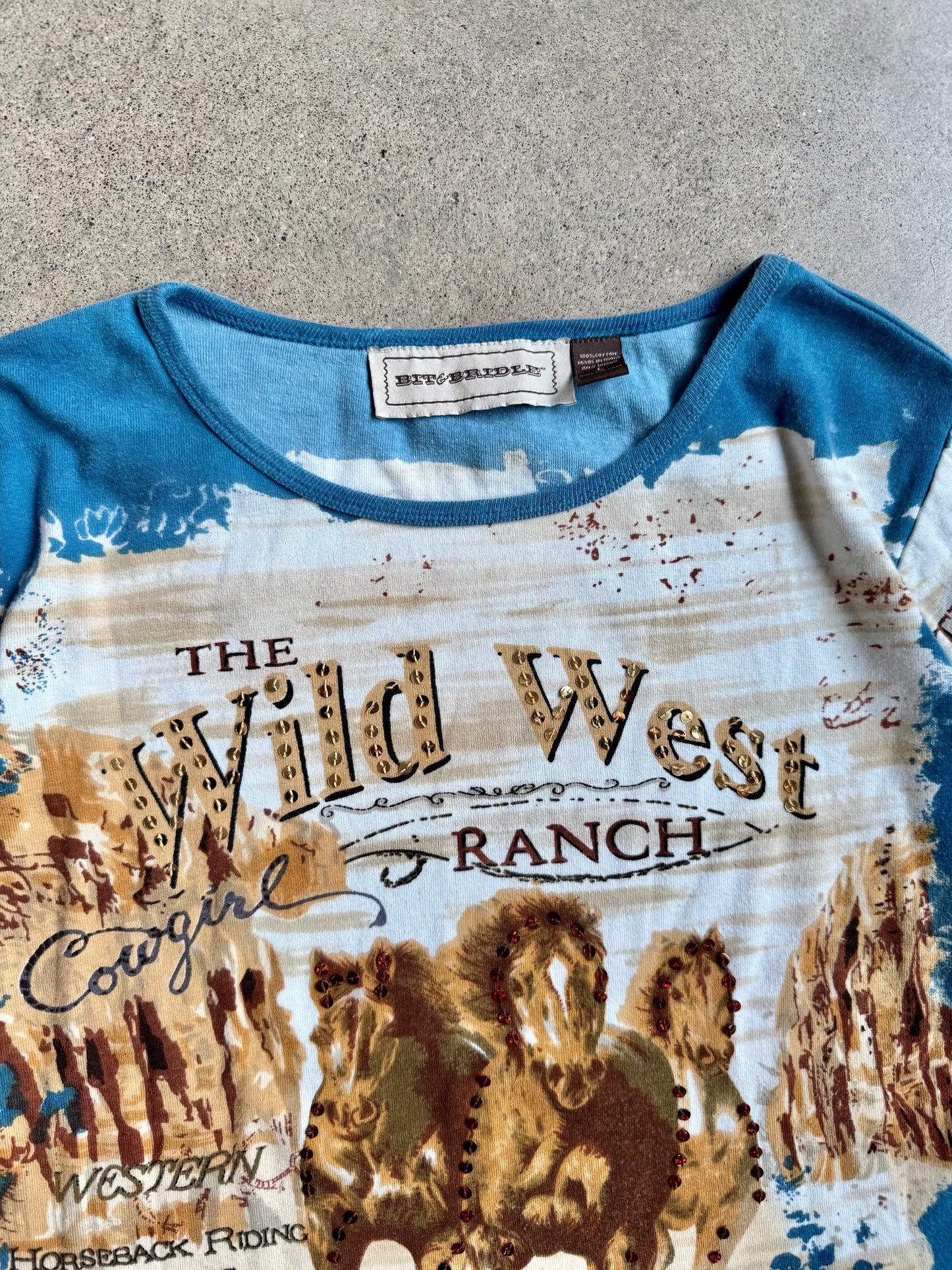 2000s Bit & Bridle Wild West Sequin Graphic Top | Large