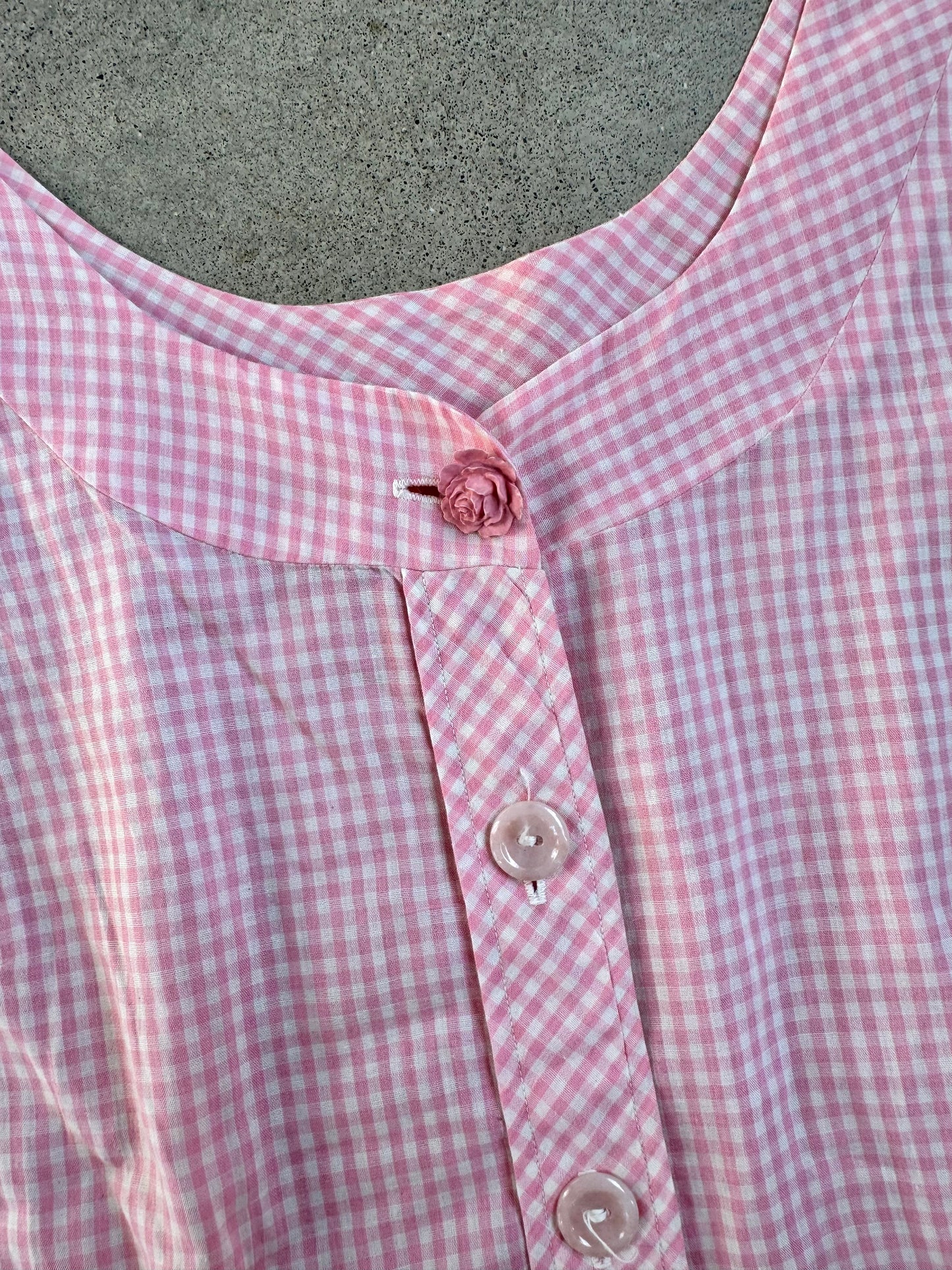 Vintage 1950s Laura Mae Pink Gingham Sleeveless Blouse | Large