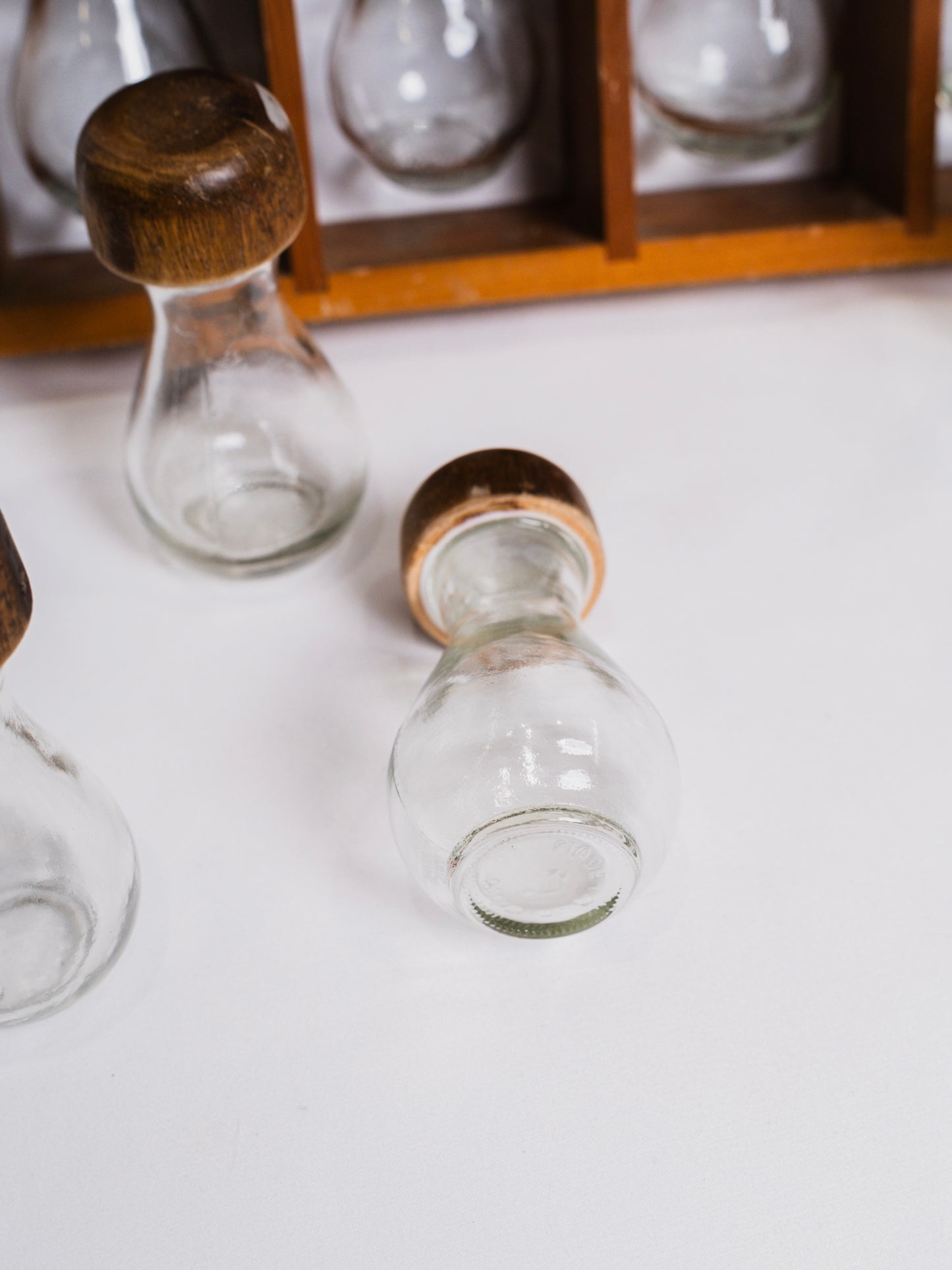 Vintage 1950s MCM Wood Spice Rack w/ Glass Spice Jars | Full Set