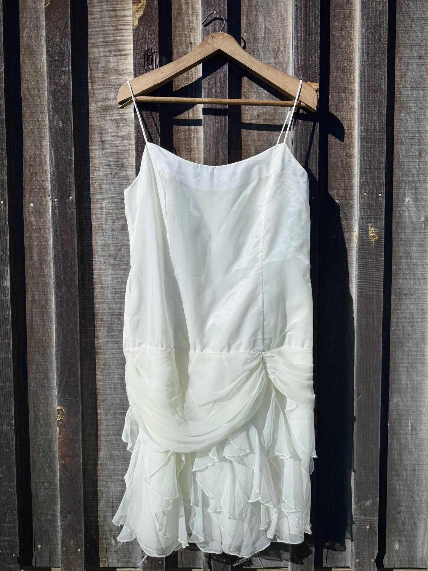 Vintage 1990s After Dark White Chiffon Ruffled Cocktail Dress | Large