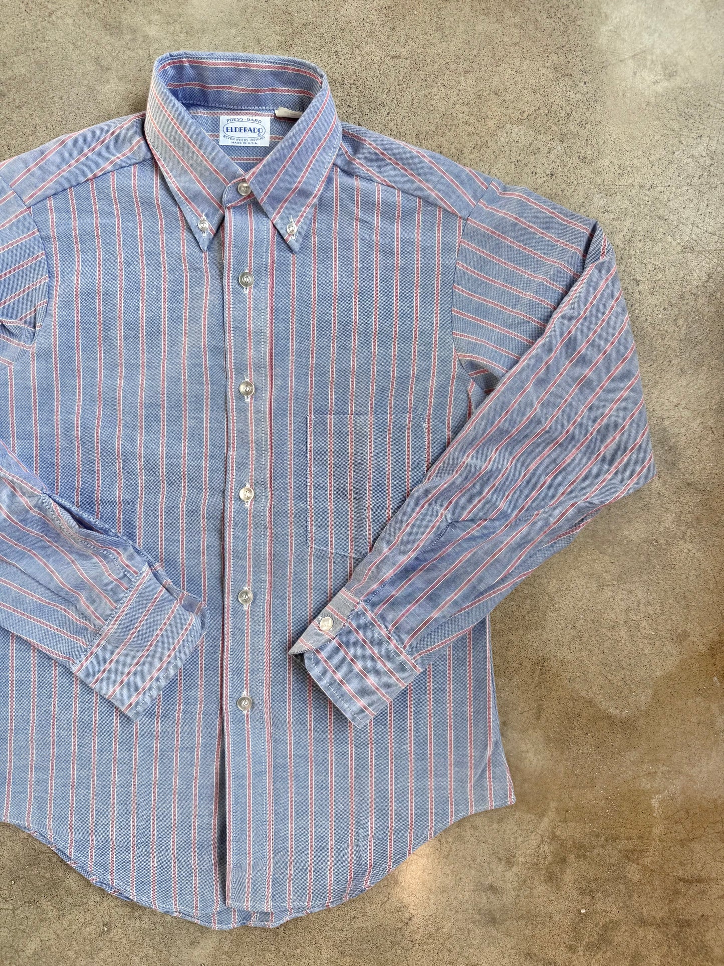 Vintage 1970s Elderado Blue & Red Striped Oxford Shirt | Youth 16