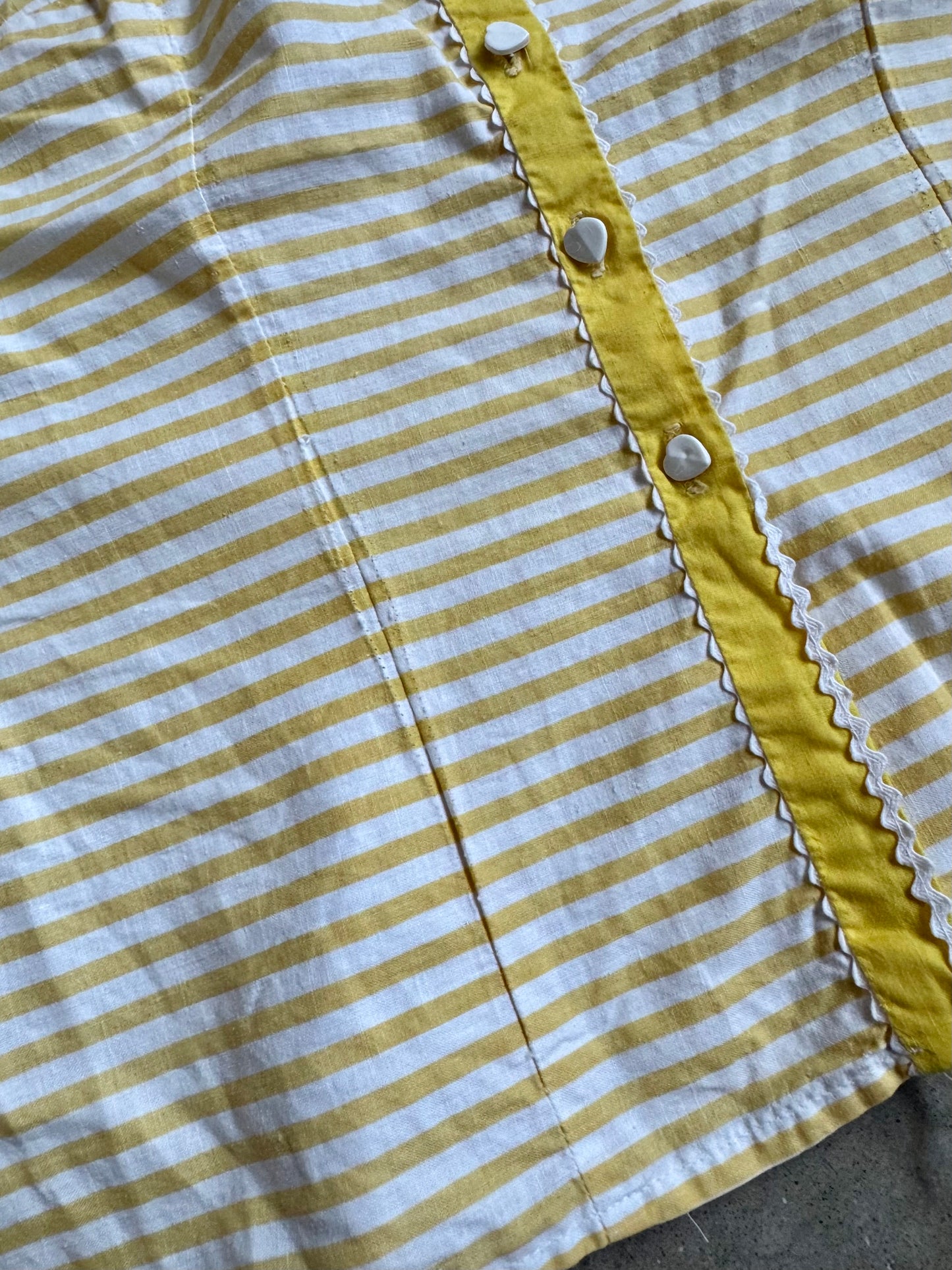 Vintage 1950s Handmade Yellow & White Striped Two-Piece Skirt Set | Small