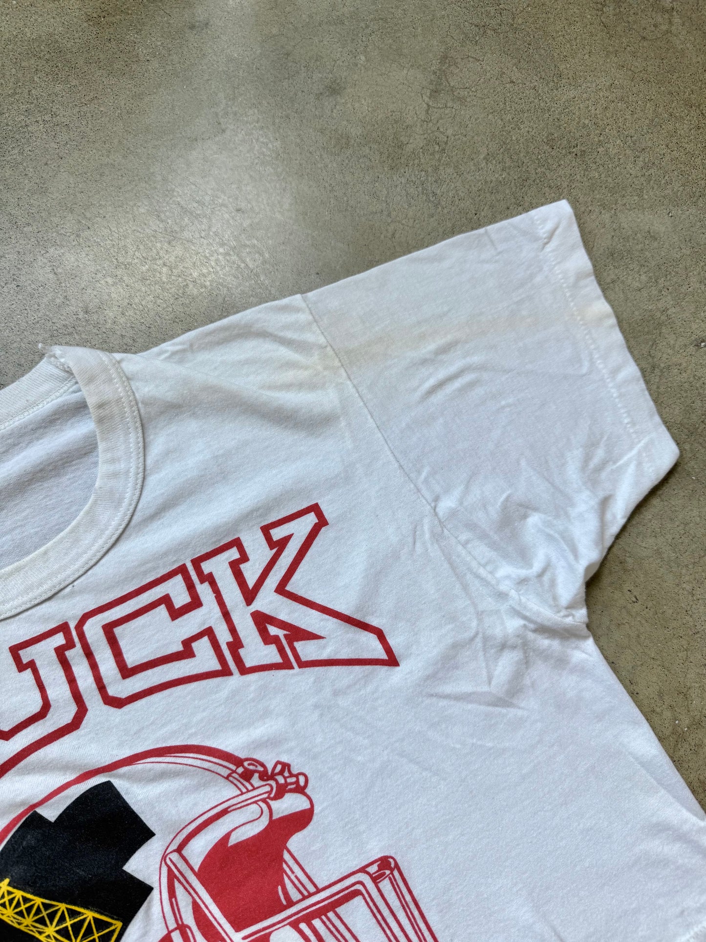 Vintage 1980s White Cropped “F*** Houston” Football Graphic Tee | Large