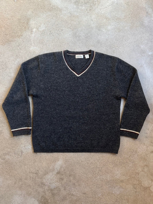 Vintage 1980s St. John’s Bay Charcoal Wool V-Neck Sweater | Large