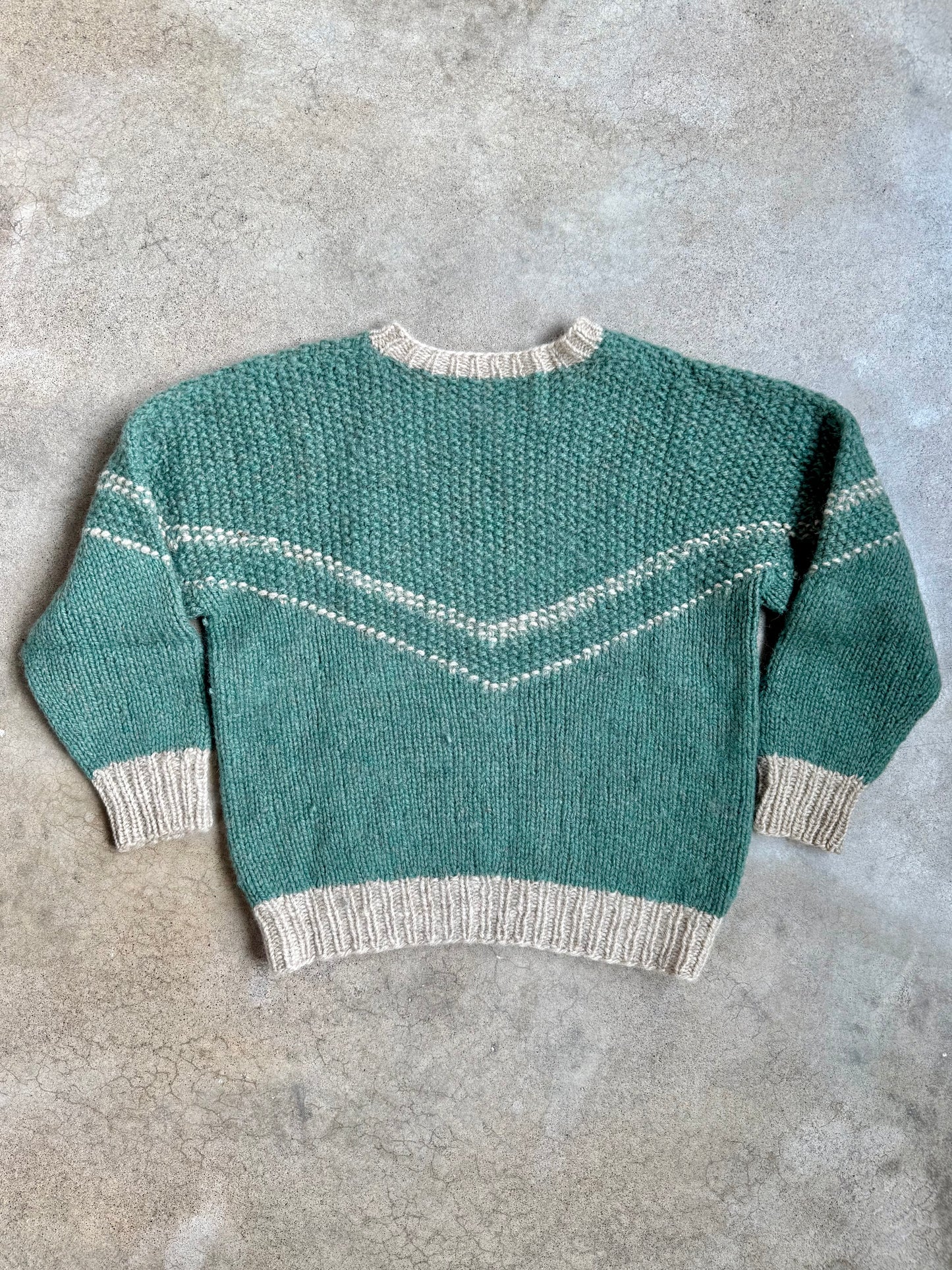 Vintage 1960s Handmade Teal & Grey V-Neck Sweater | Medium