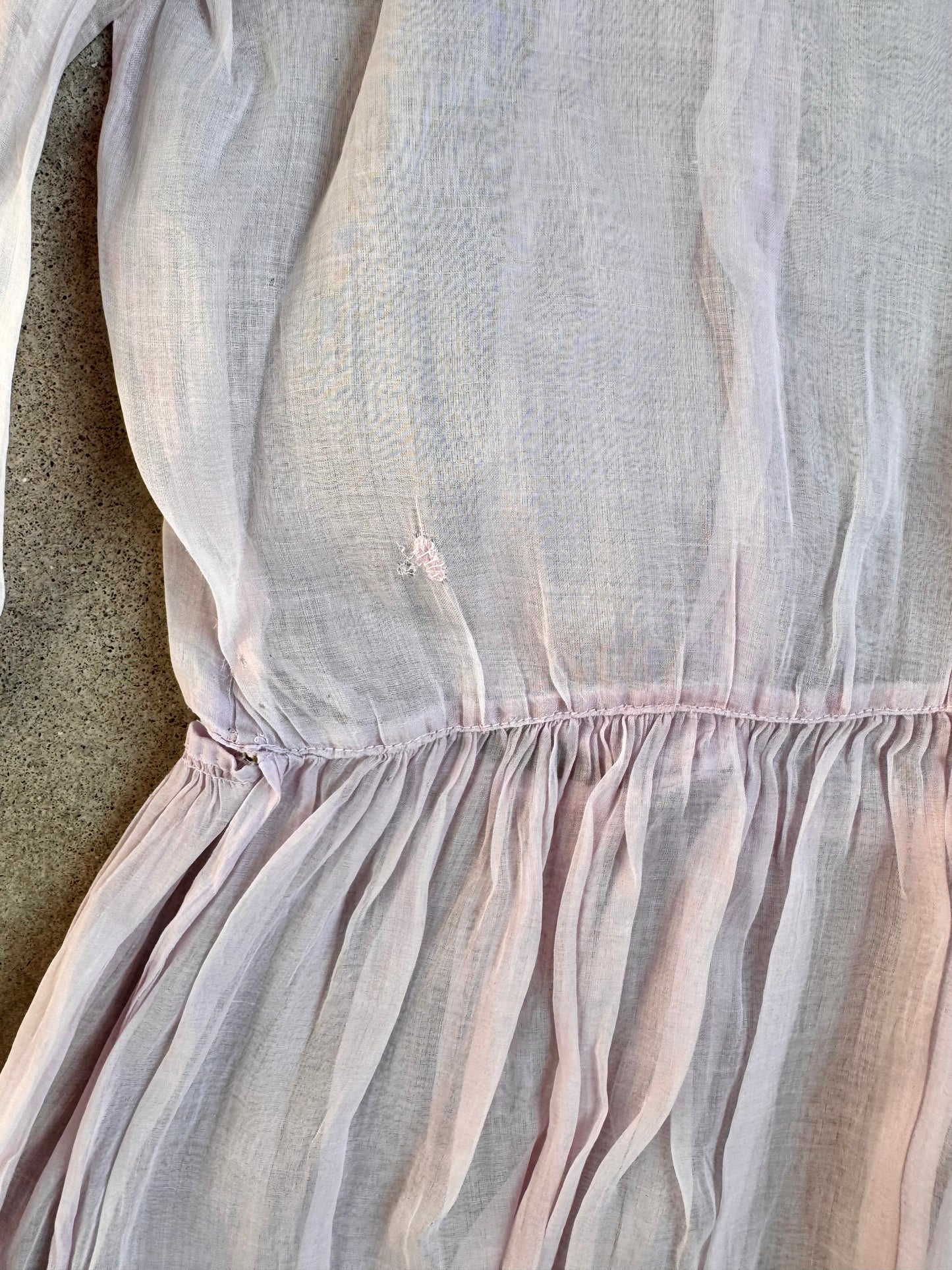 Antique 1920s Handmade Pale Pink Sheer Lawn Dress | Small