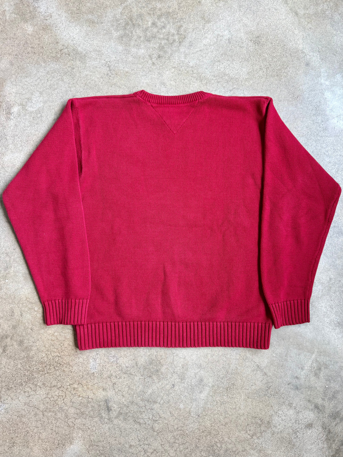 Vintage 1990s Tommy Hilfiger Red Cotton Crewneck Sweater | XL
