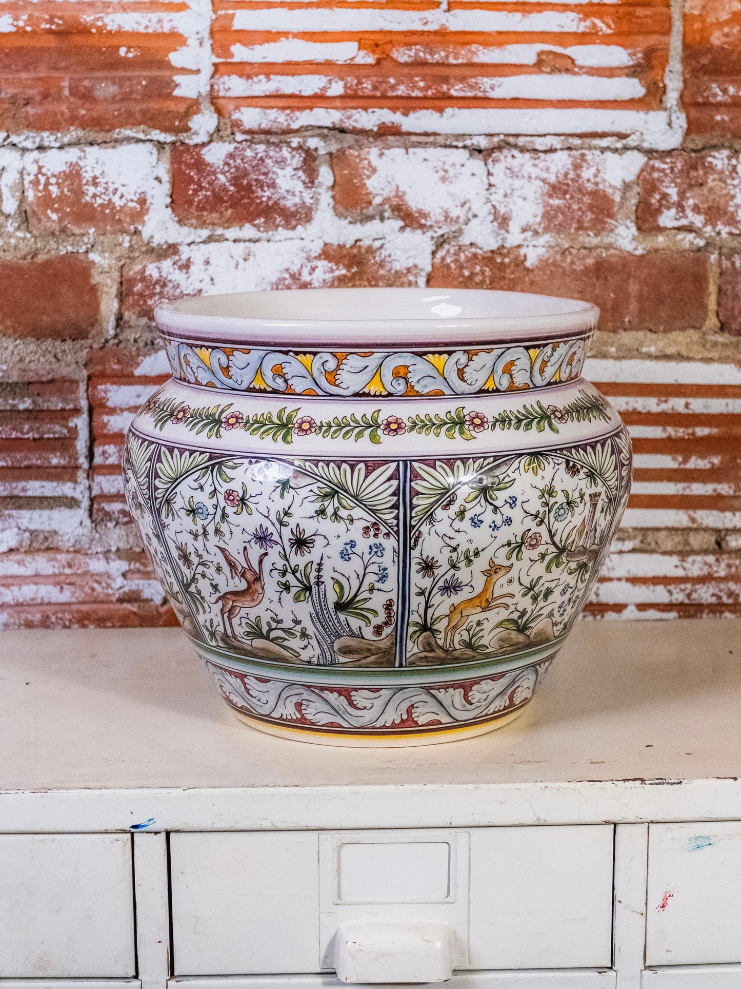 Vintage Portuguese Coimbra Hand-Painted Ceramic Planter