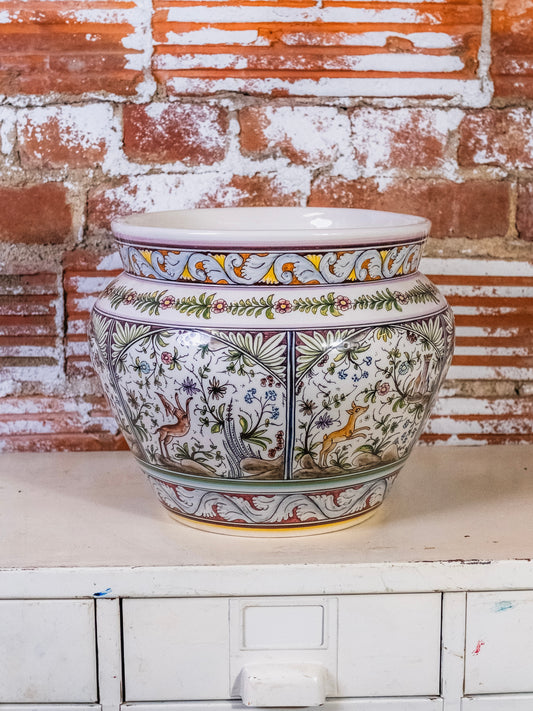 Vintage Portuguese Coimbra Hand-Painted Ceramic Planter