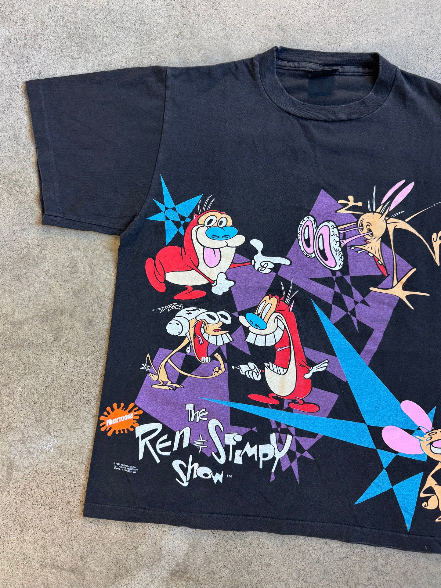 Vintage 1992 Nicktoons The Ren & Stimpy Show Two-Sided Graphic Tee | Large