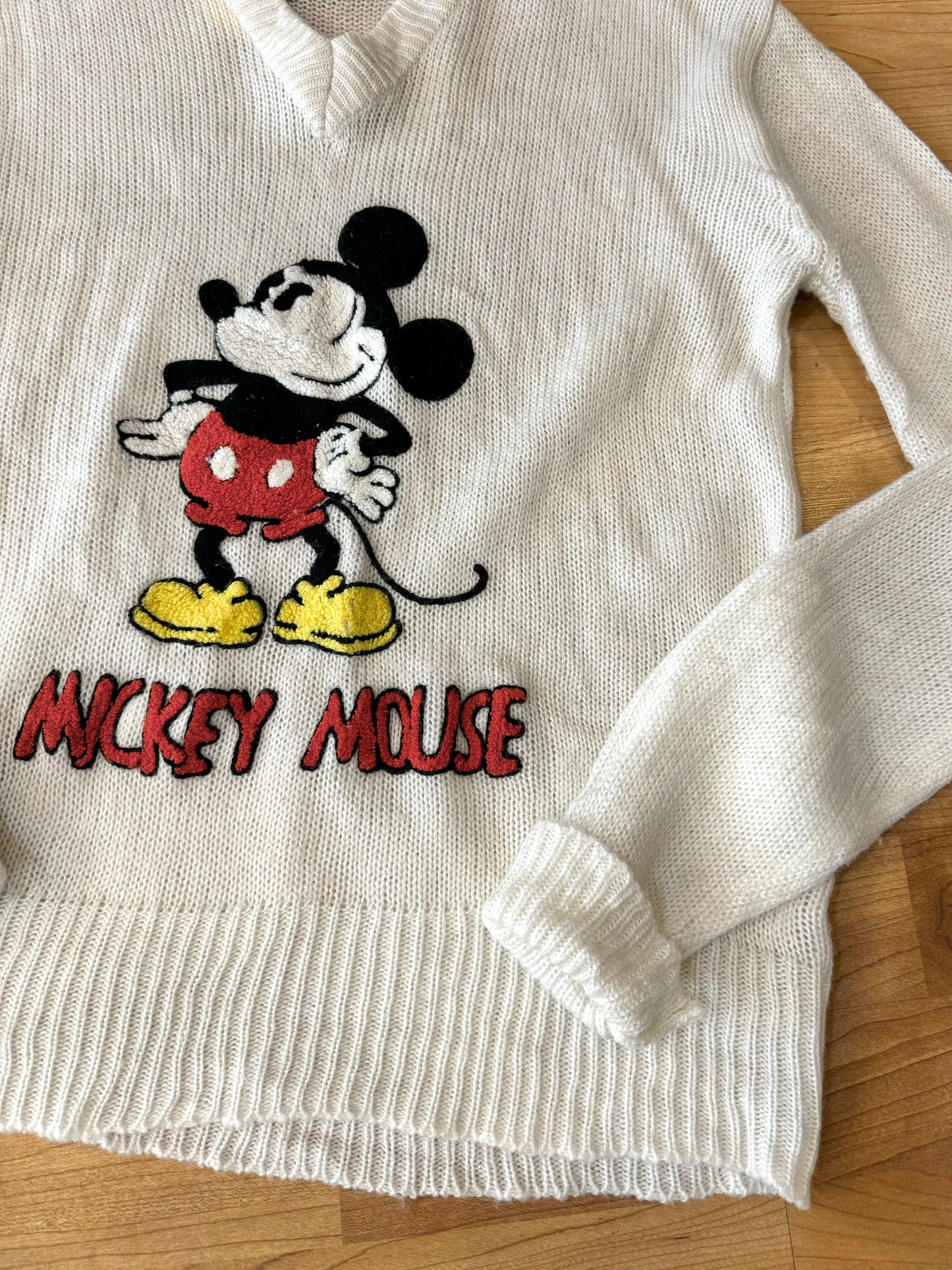 Vintage Disney Mickey Mouse Acrylic Knit V-Neck Sweater | Medium