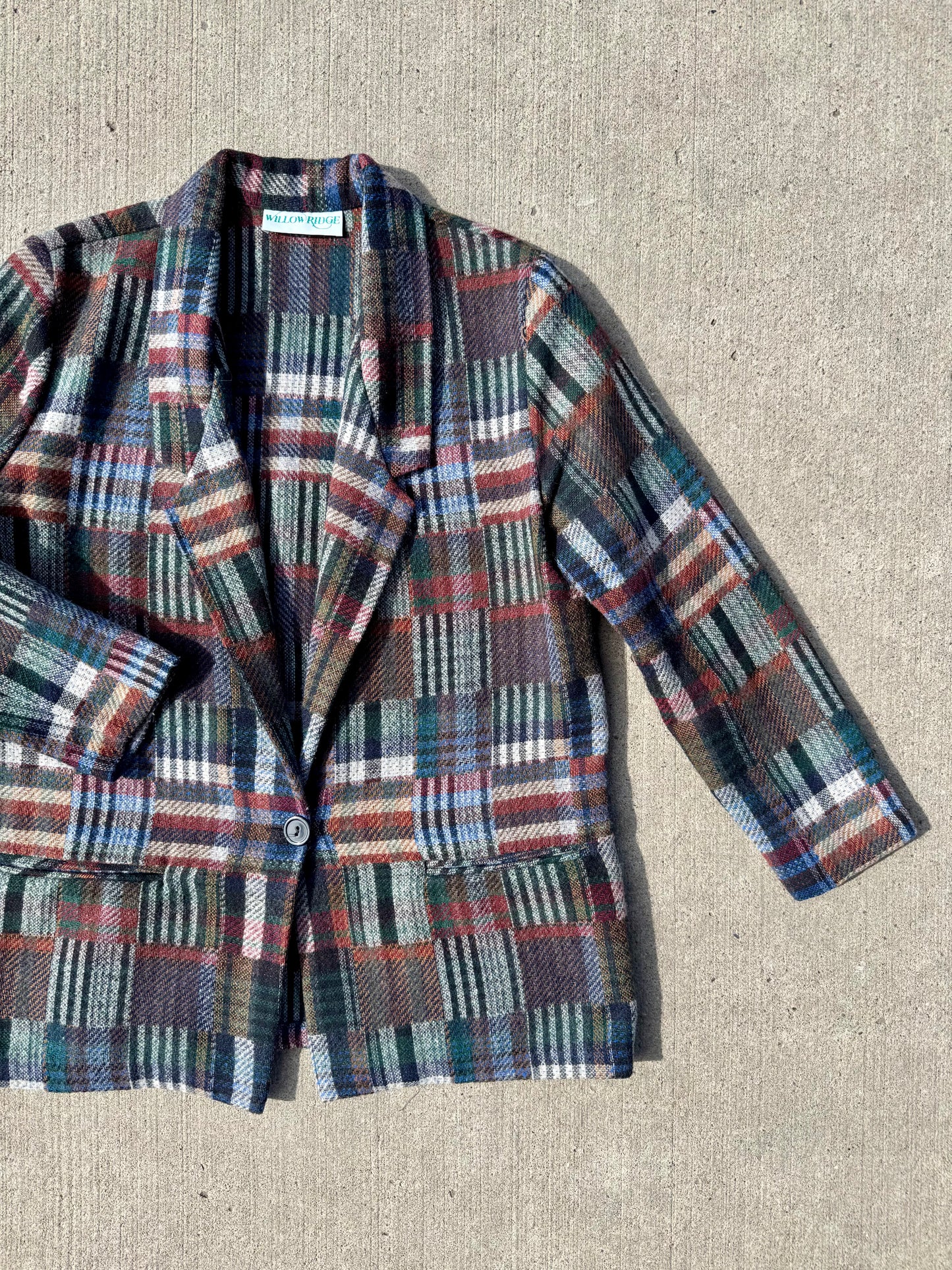 Vintage 1980s Willow Ridge Multi-Color Patchwork Plaid Wool Blazer | M/L
