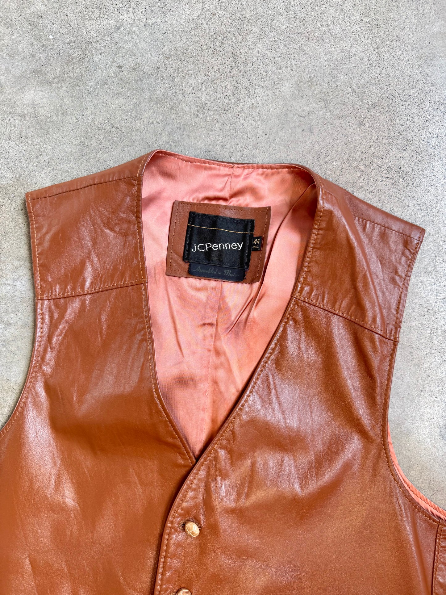 Vintage 1970s JCPenney Brown Leather Vest | 44R