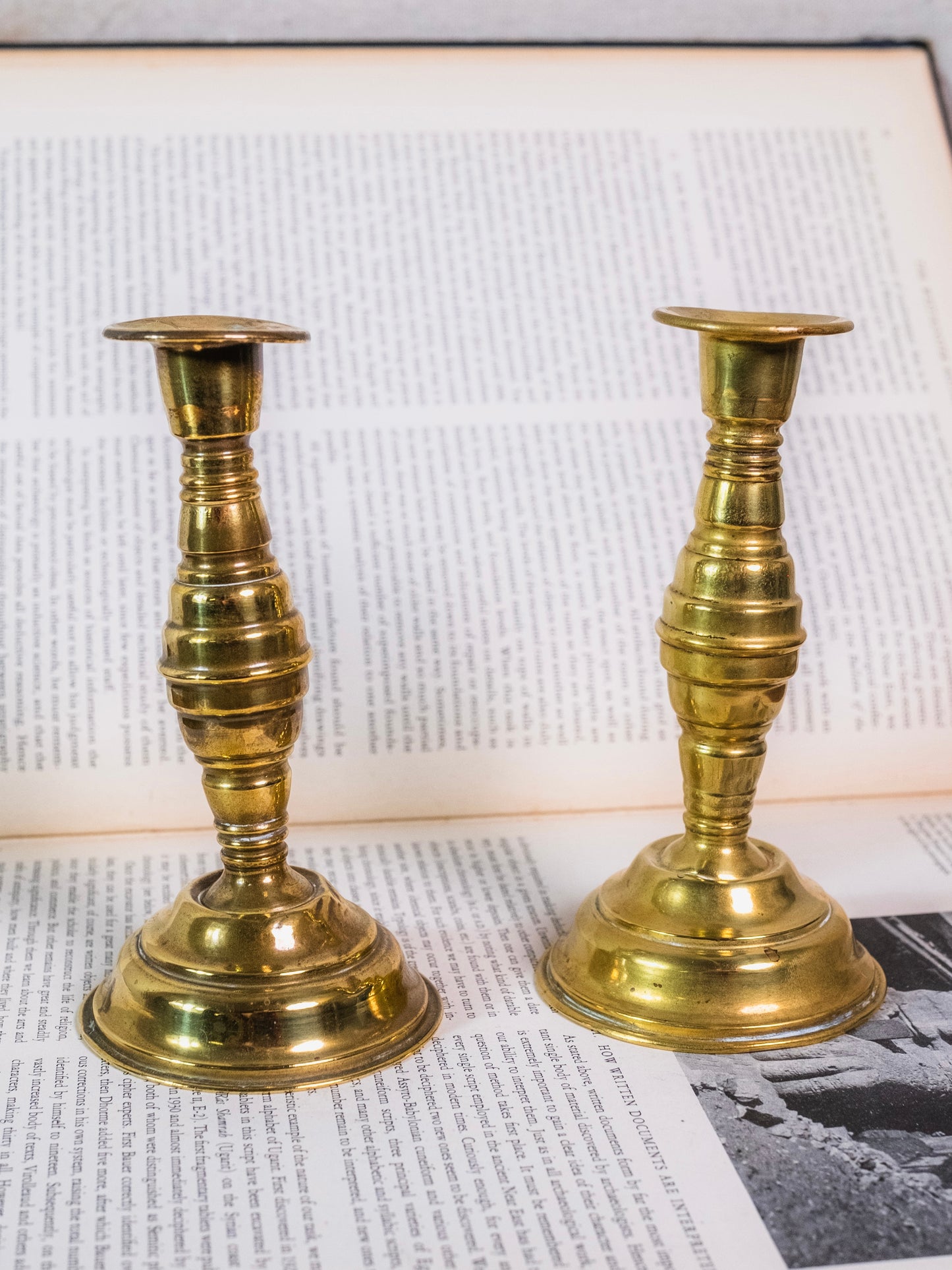Antique Brass Sand Filled Beehive Shaped Candlestick Holders | Set of 2