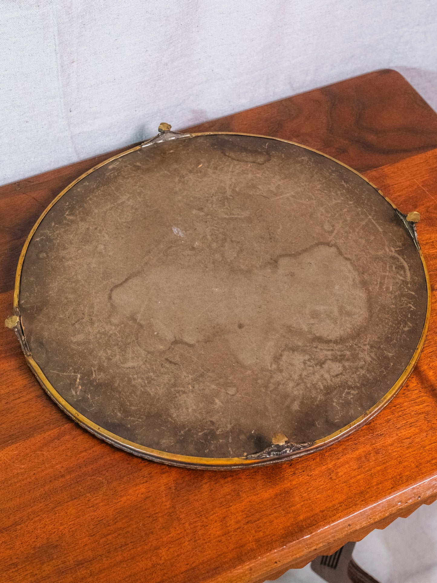 Antique Round Metal Trim Mirrored Vanity Tray