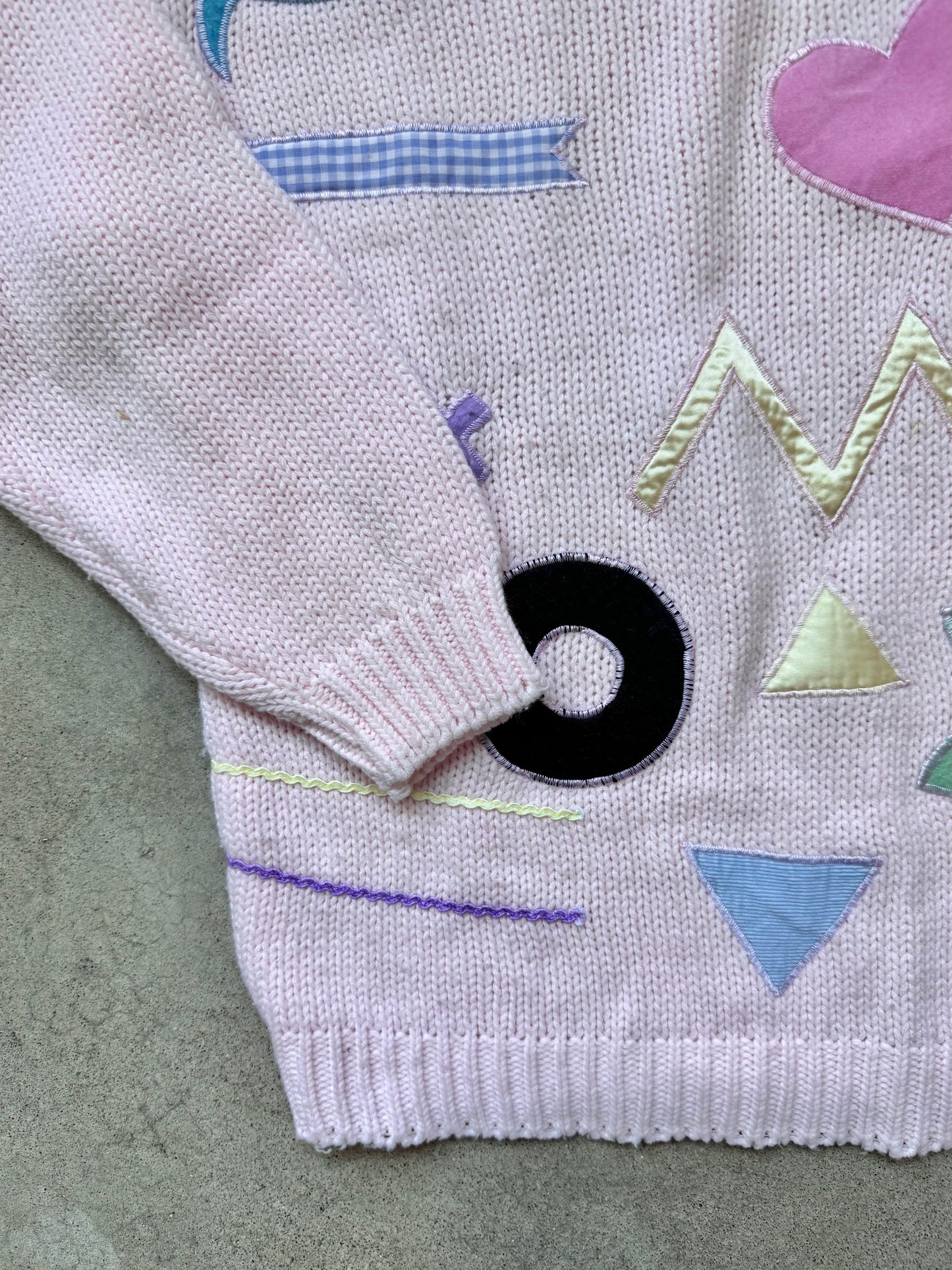 Vintage 1980s Extra Touch Pink Multi Embroidered Patch Sweater | XL
