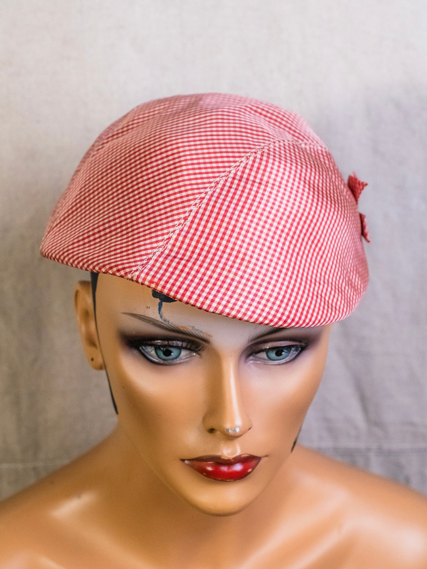 Vintage 1950s E. Von Besack Red Gingham Hat