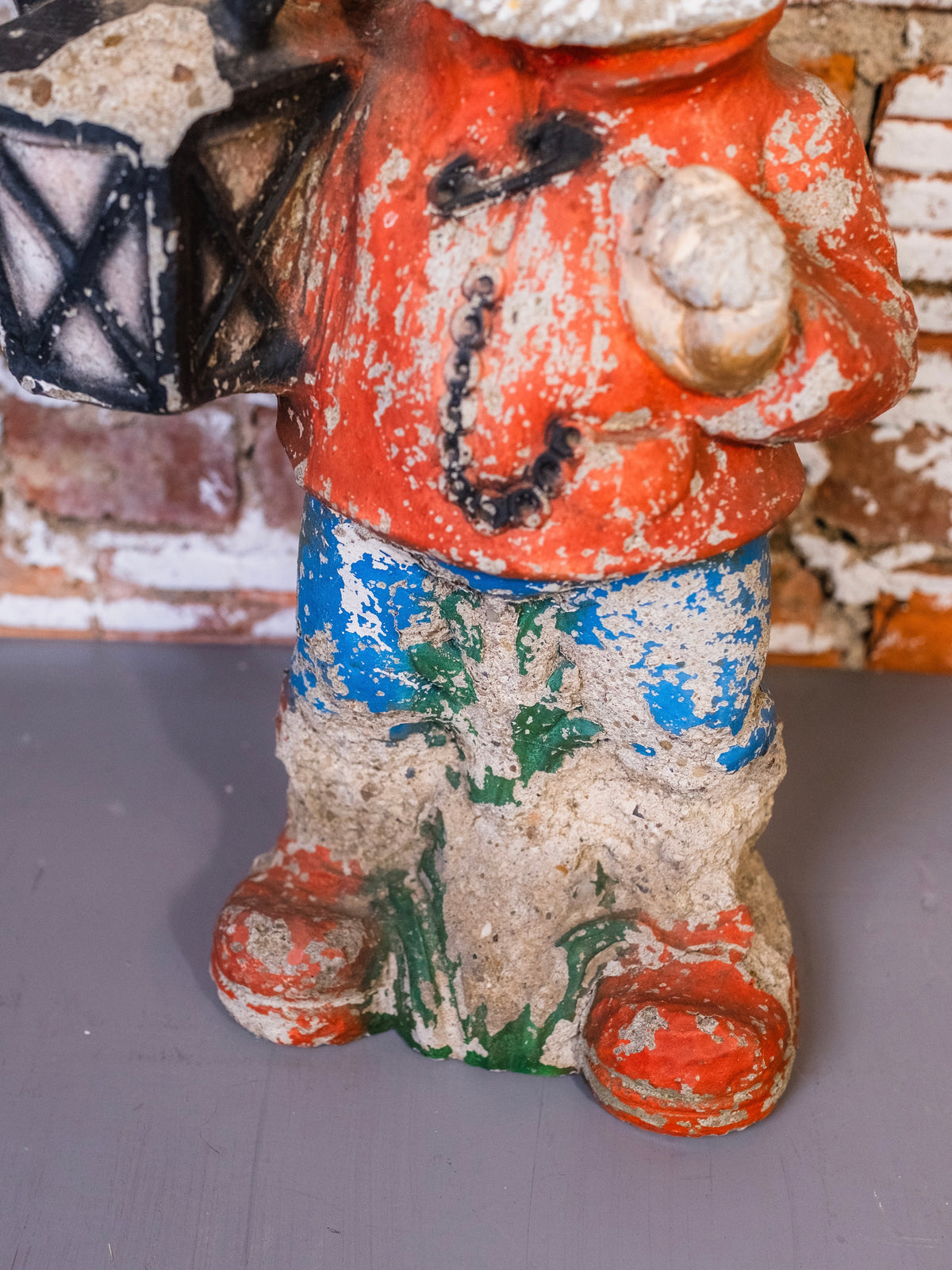 Antique Painted Garden Gnome Statue w/ Lantern