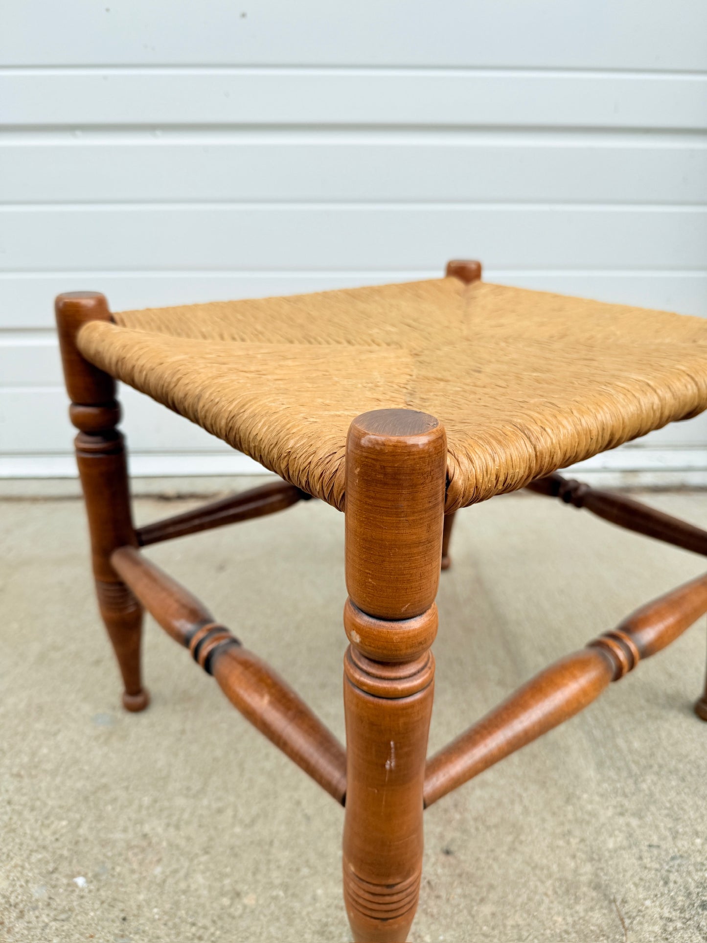 Vintage 1950s/60s Handmade Woven Wood Footstool