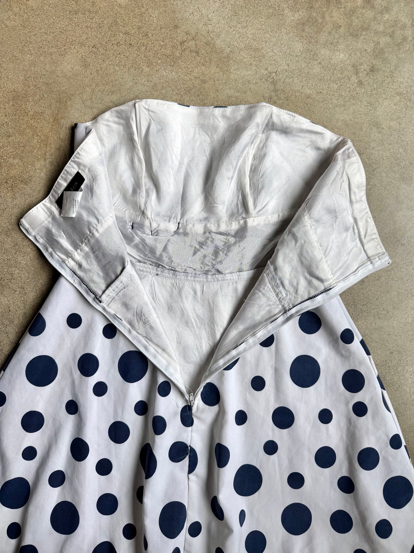 2000s B. Darlin White & Blue Polka Dot Strapless Dress | S/M