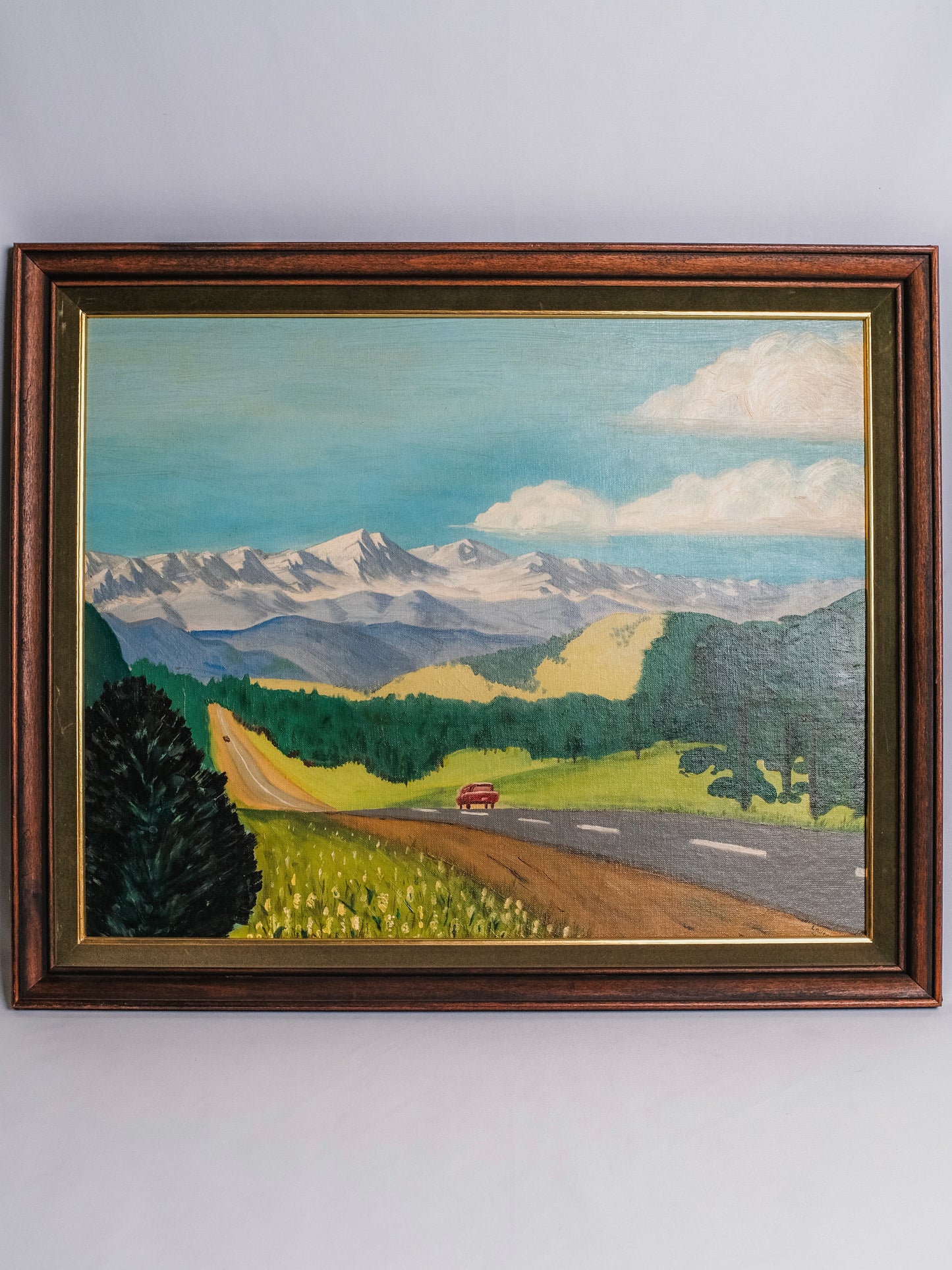 Vintage 1970s Framed & Signed Mountain Landscape Oil Painting