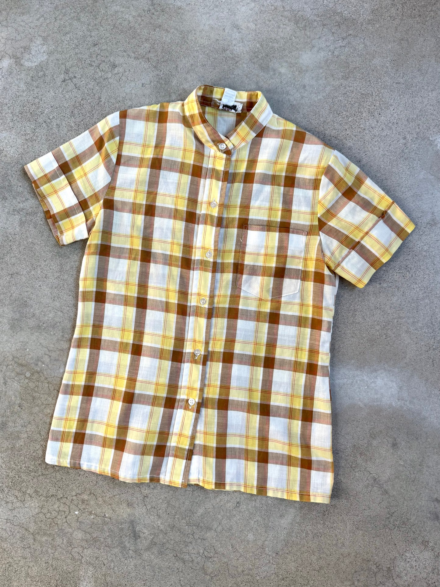 Vintage 1950s Felice Yellow Plaid Short Sleeve Blouse | S/M
