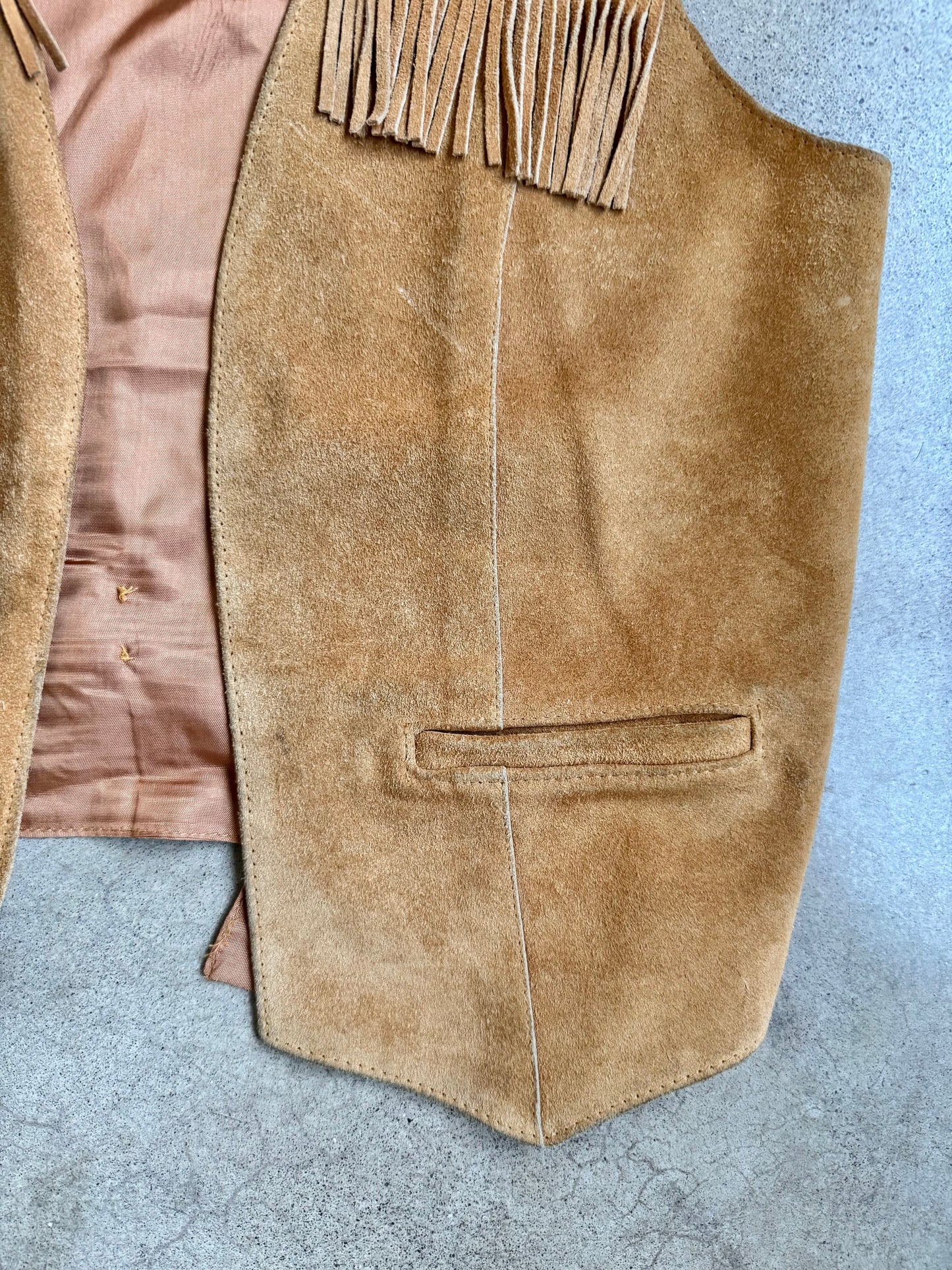 Vintage 1970s Tan Suede Leather Fringed Vest | Medium