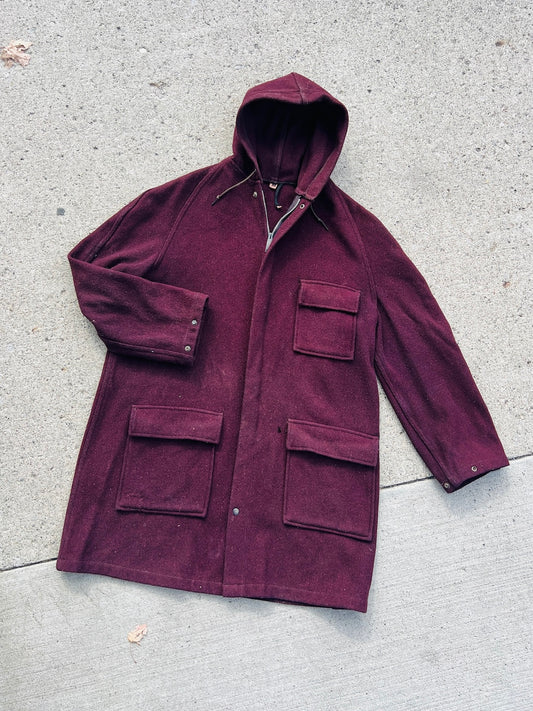 Vintage 1940s/50s Maroon Wool Hooded Zip Up Camp Jacket | Medium