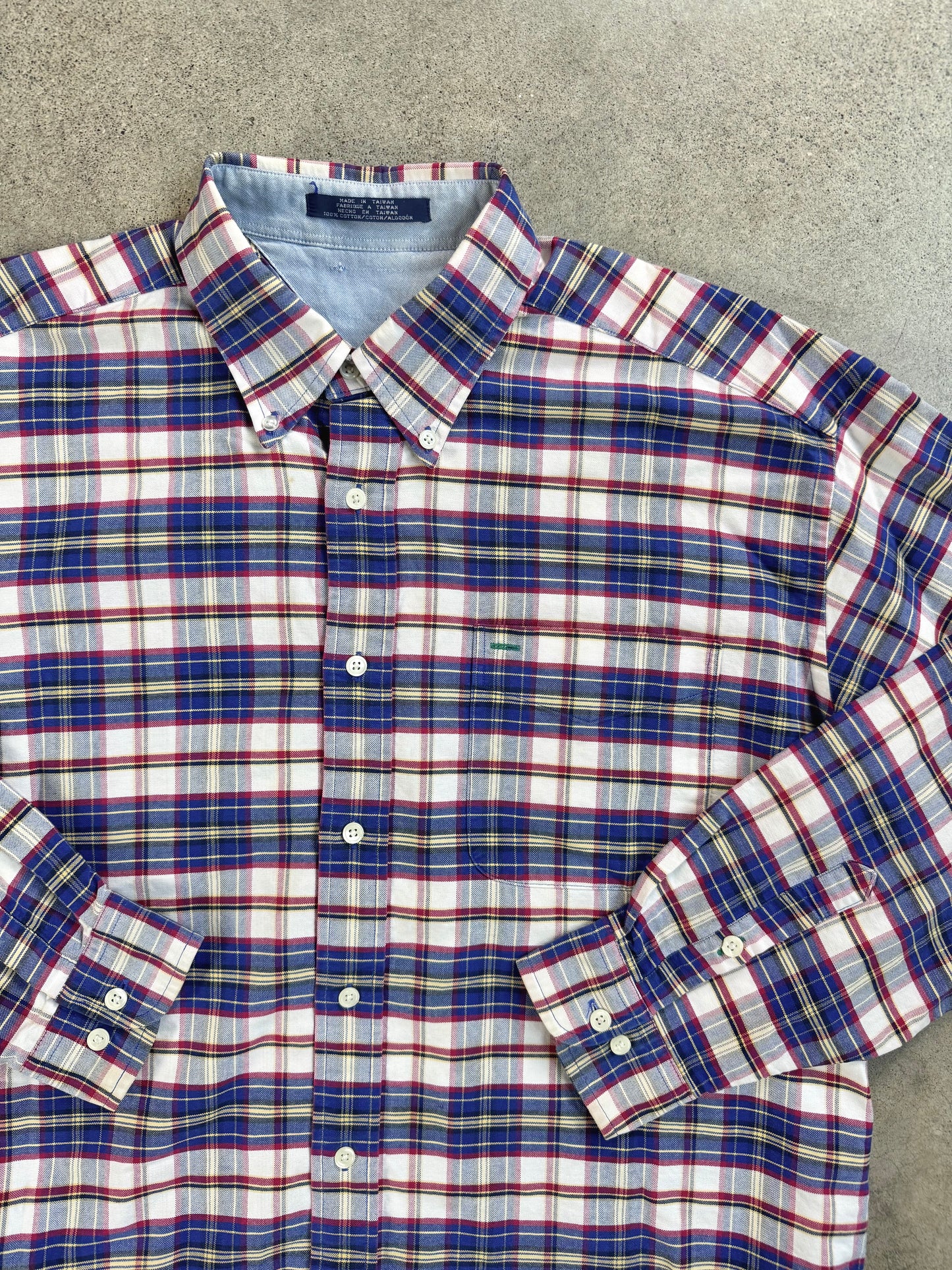 Vintage 1990s Tommy Hilfiger Blue & Red Plaid Cotton Button-Down Shirt | XL