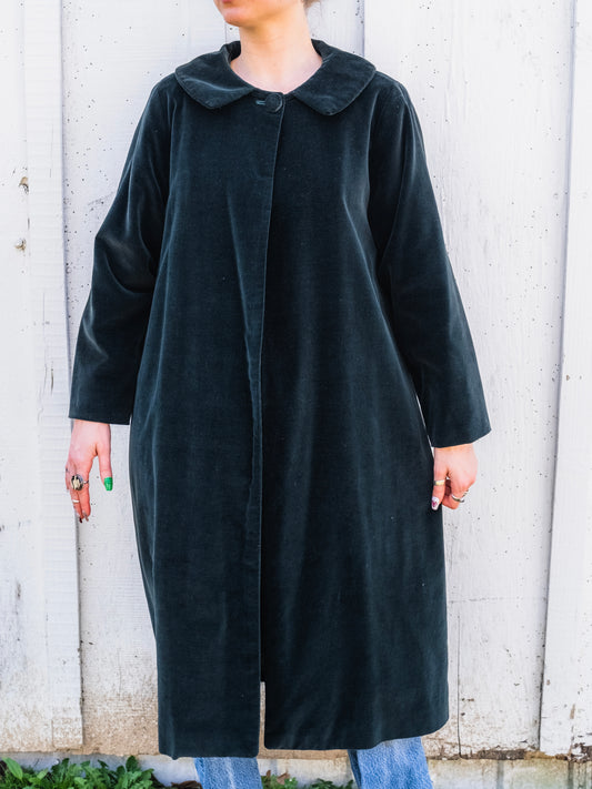 Vintage 1960s Dark Green Velvet Swing Coat | Medium