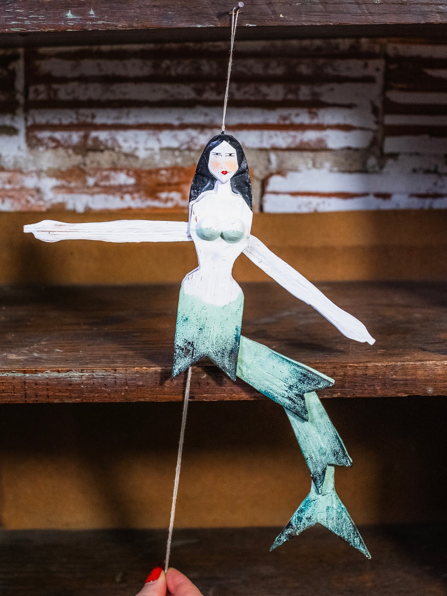 Hampelmann Style Folk Art Handmade Jumping Jack Toy | Mermaid